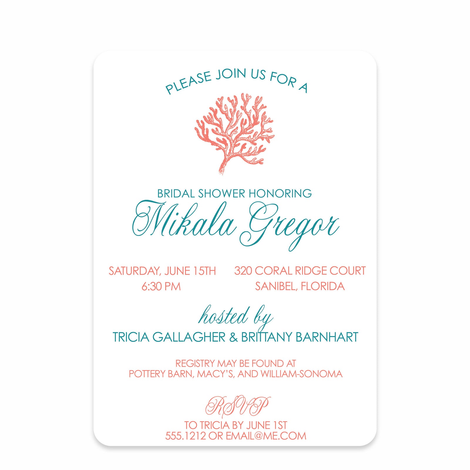 Coral Bridal Shower Invitation