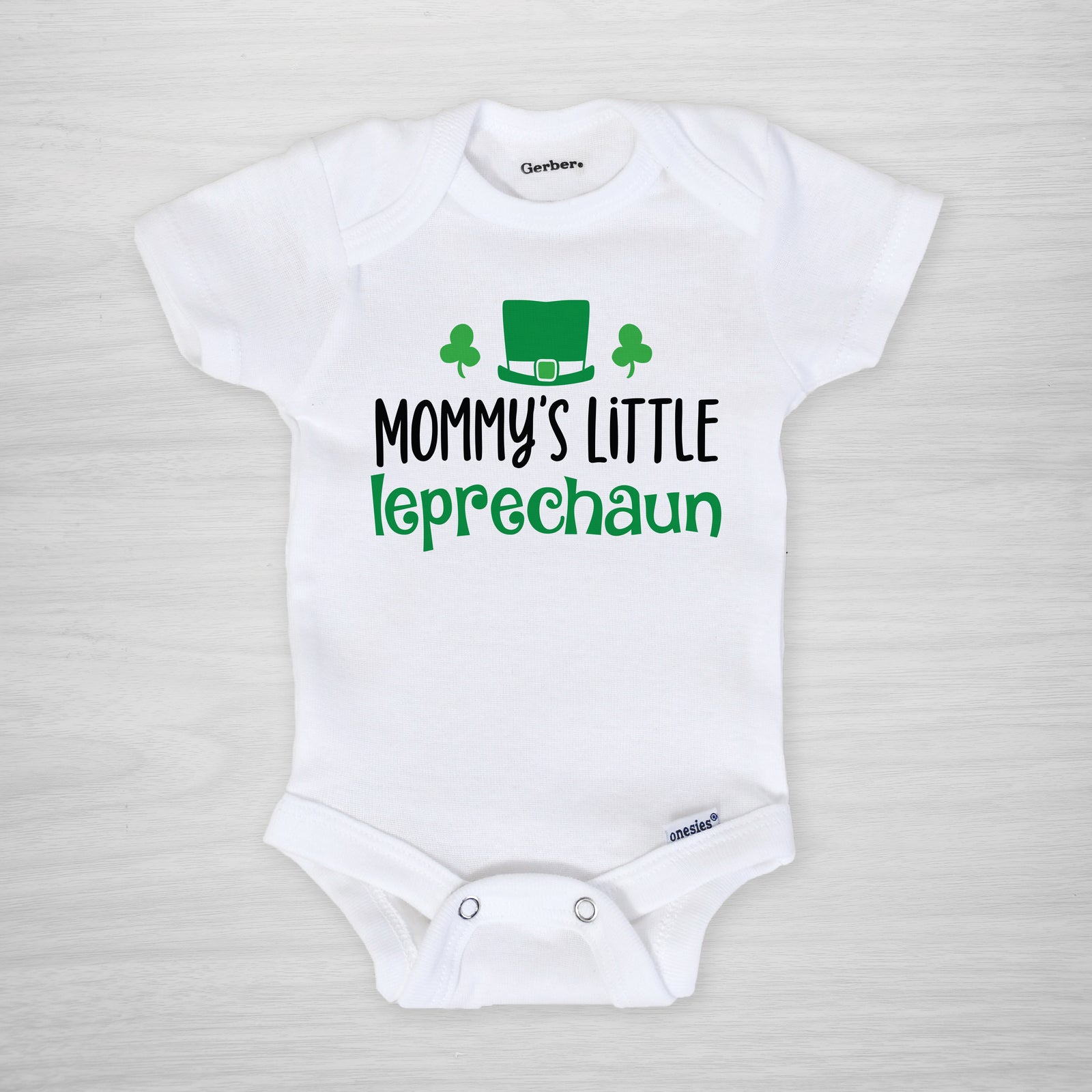 St. Patrick's Day Onesie, "Mommy's Little Leprechaun", Genuine Gerber Onesies®, Short Sleeved