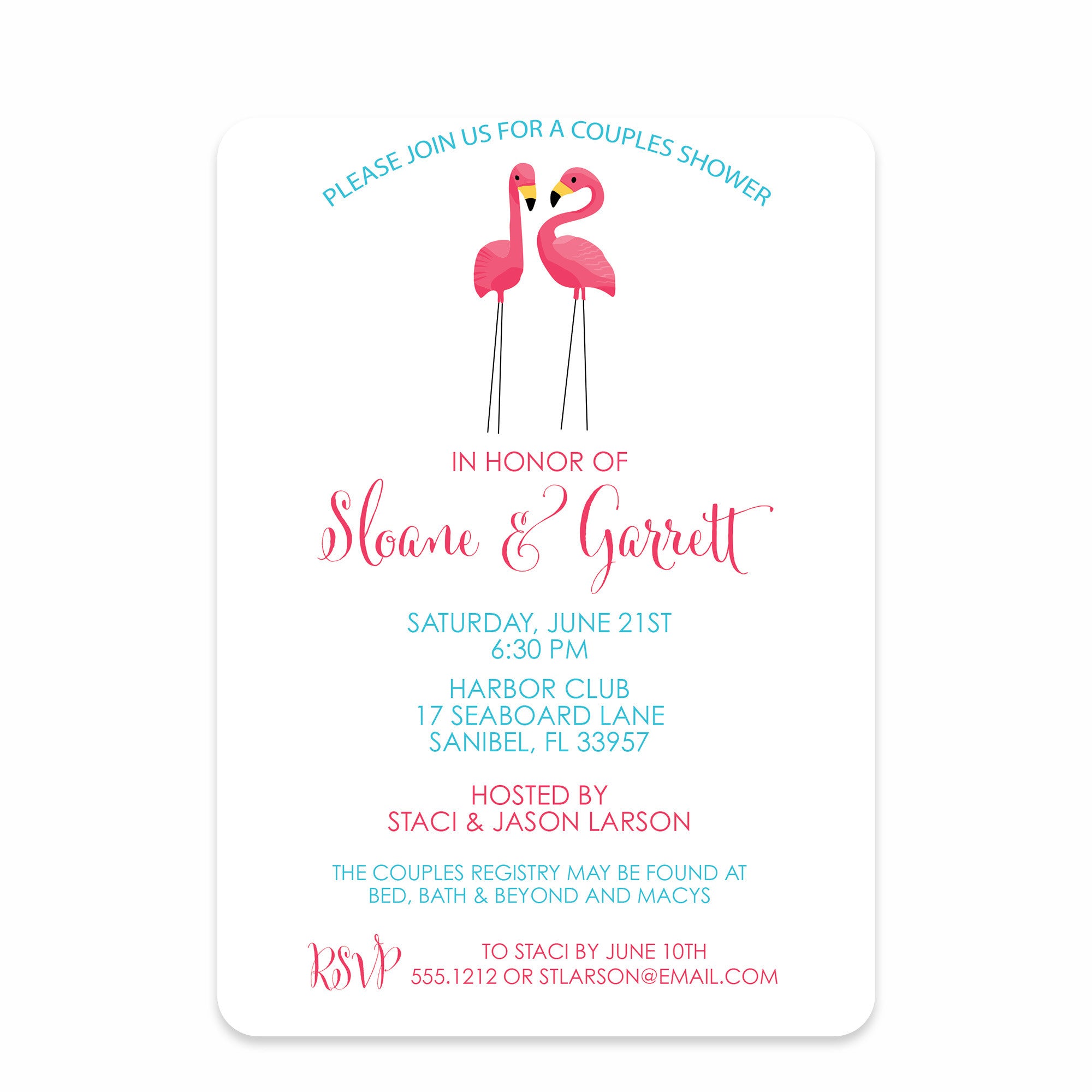 Flamingo Party Bridal Shower Invitation, Blue
