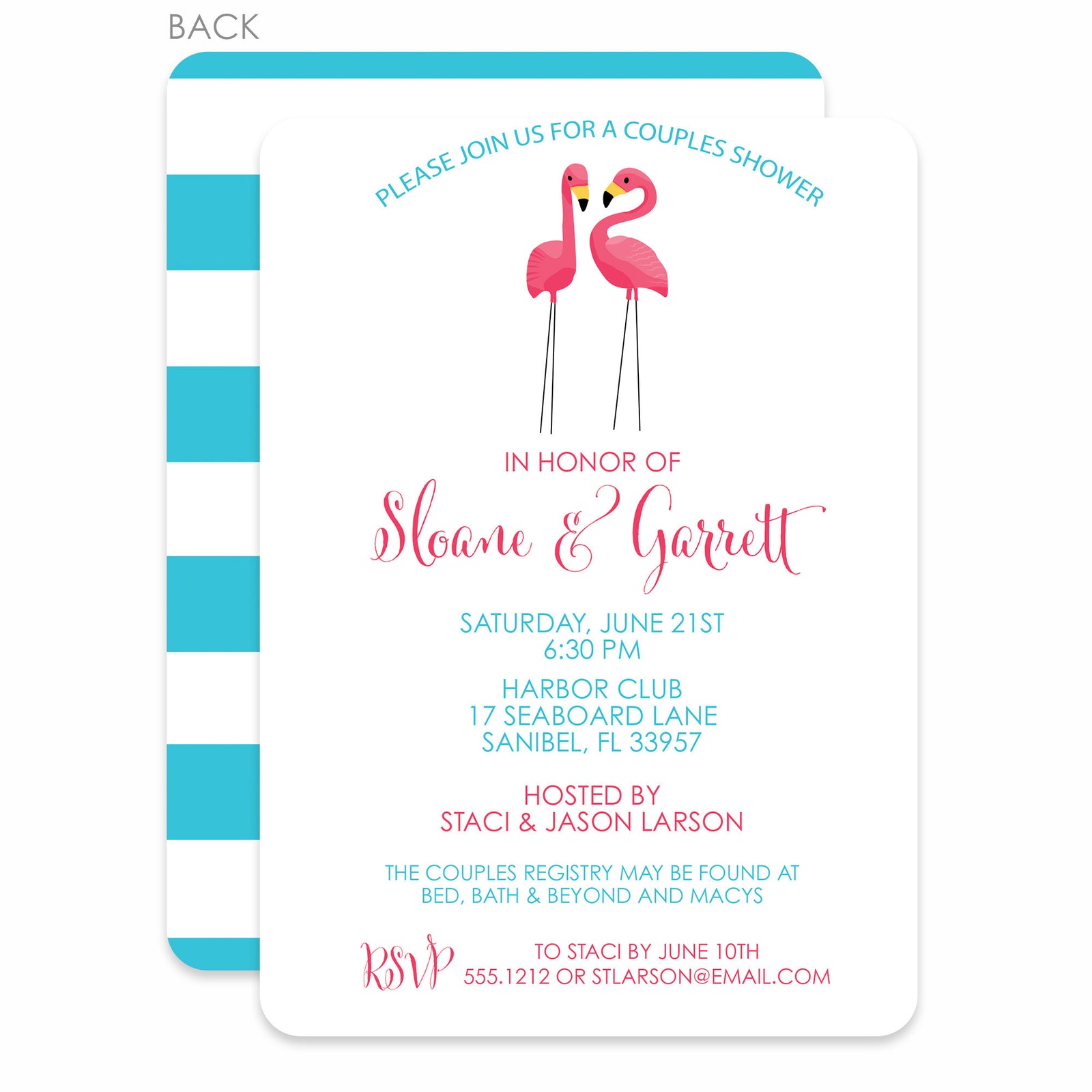 Flamingo Party Bridal Shower Invitation, Blue