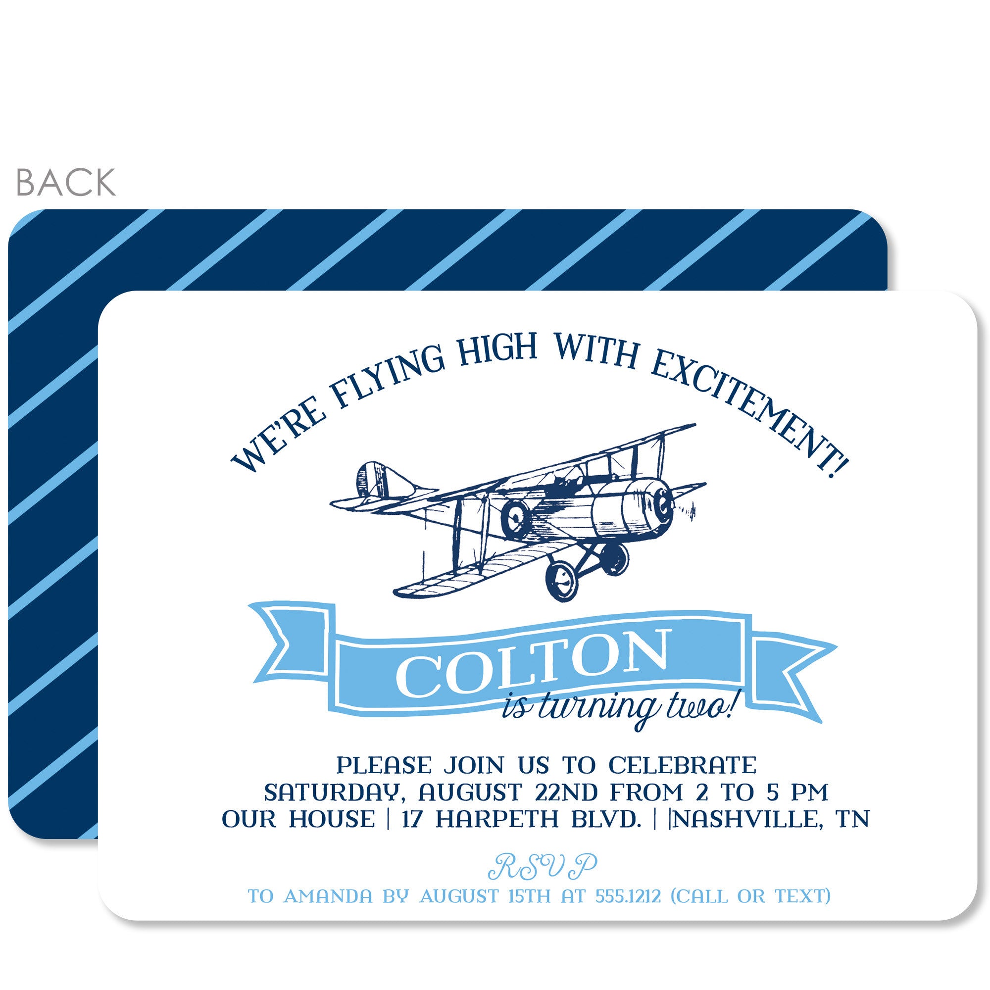 Airplane Birthday Invitation, Illustration from a vingage plane drawing, printed on ultra heay cardstock, Pipsy.com