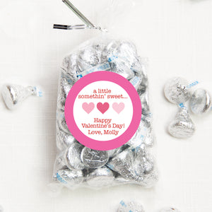 Valentine Class Sticker "a little somethin' sweet"| 2.5" Round Valentine's Day Sticker for candy bag | Classroom Party | Personalized stickers | PIPSY.COM