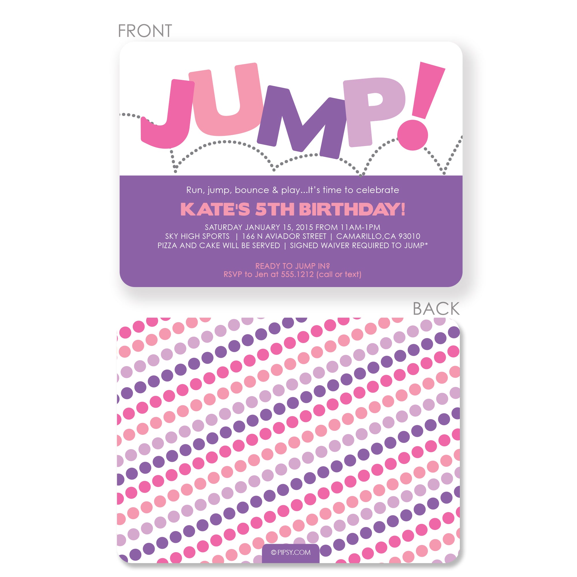 Jump Birthday Invitation, Pink & Purple (Printed) - Pipsy jump-birthday-invitation-pink-purple-printed-pipsy