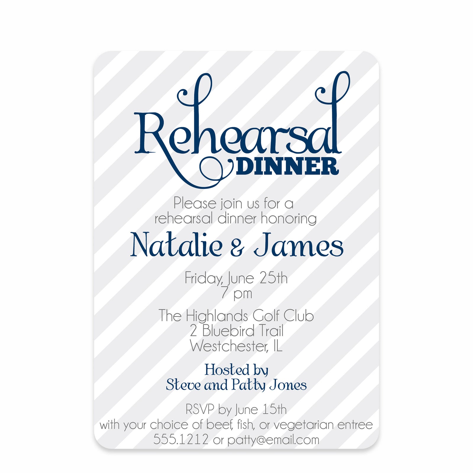 Grey Stripe Rehearsal Dinner Invitation