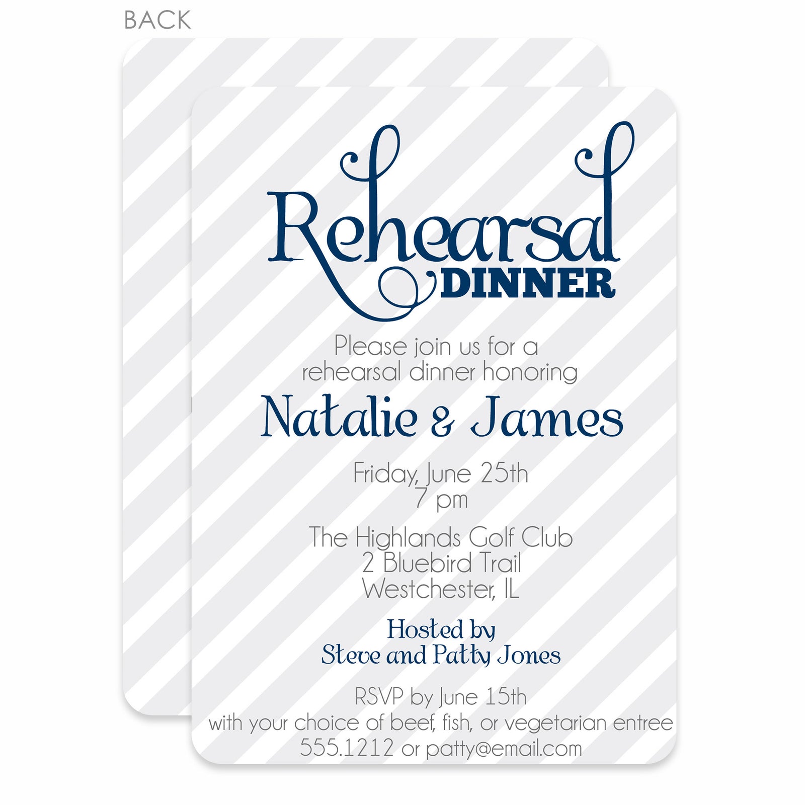 Grey Stripe Rehearsal Dinner Invitation
