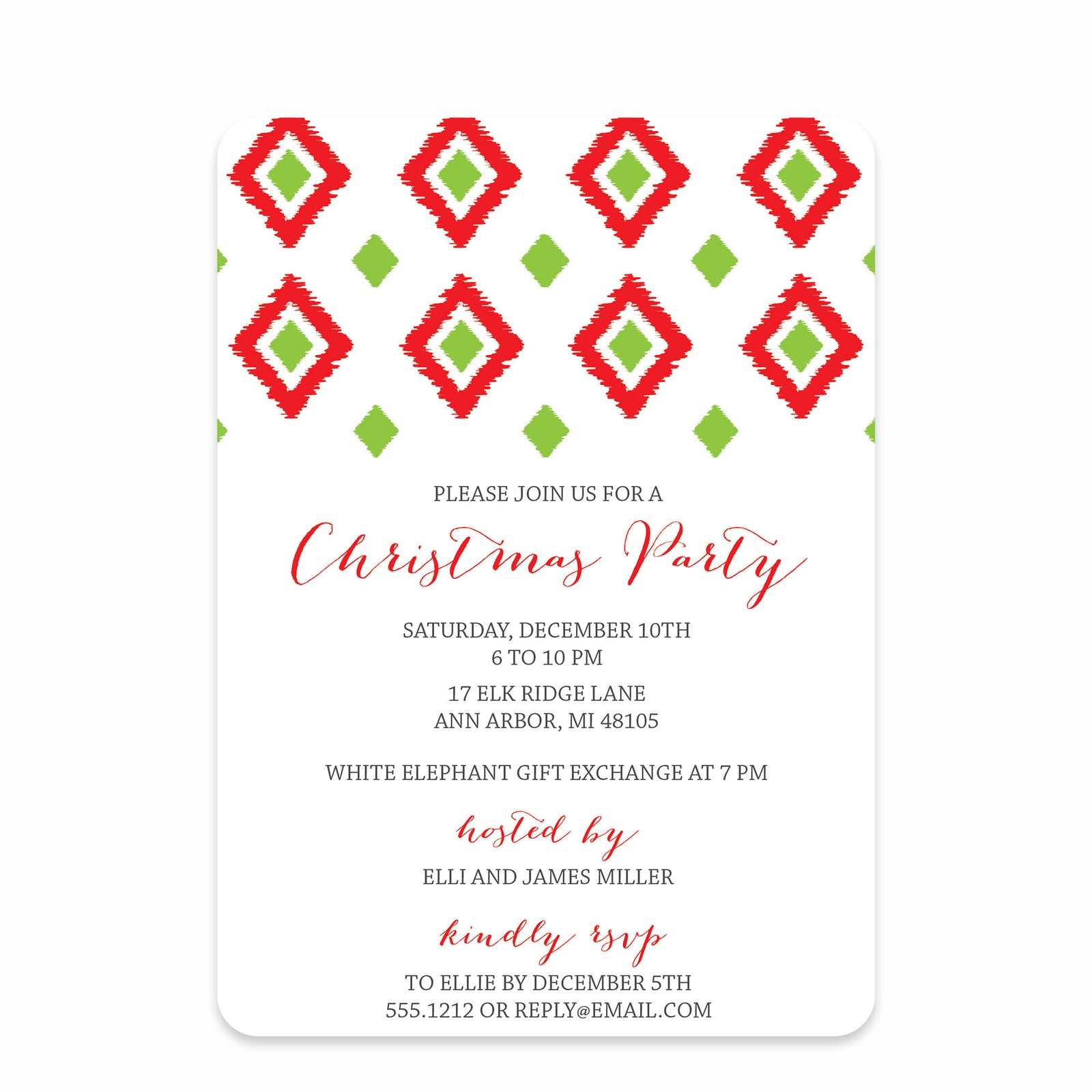 Christmas Open House Party Invitation, Ikat Design, Printed on heavyweight cardstock, from Pipsy.com