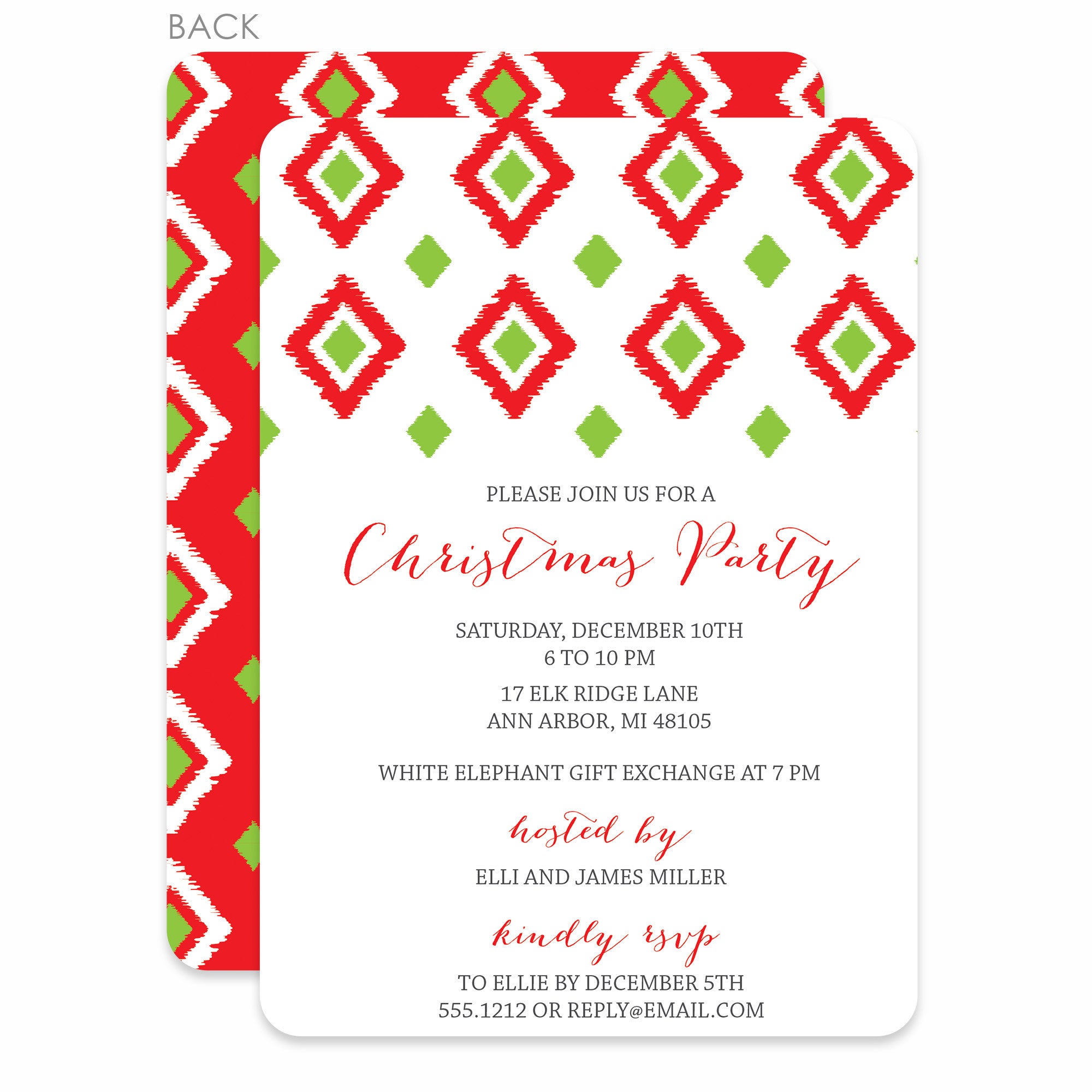 Christmas Open House Party Invitation, Ikat Design, Printed on heavyweight cardstock, from Pipsy.com