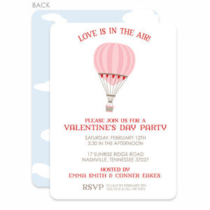 Valentine's Day Party Invitation, Love is in the air hot air balloon, Printed on premium heavy cardstock by Pipsy.com