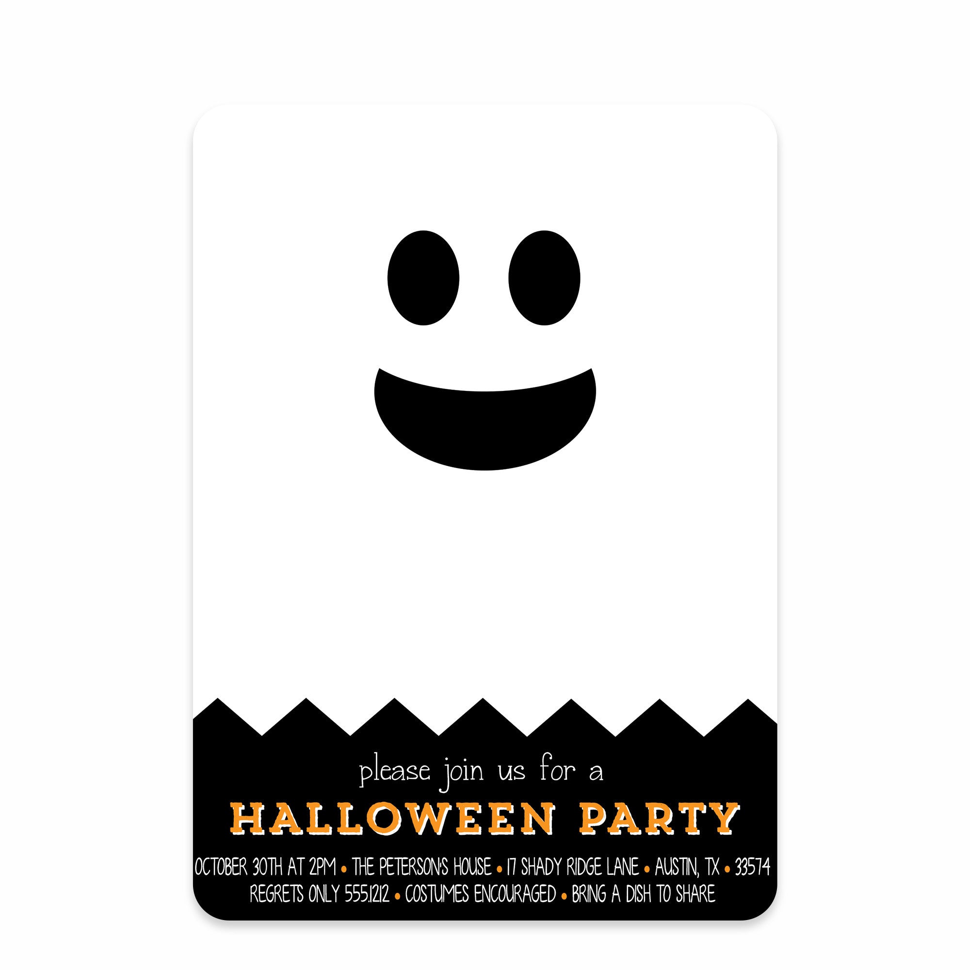 Chevron Ghost Halloween Invitations (Printed)