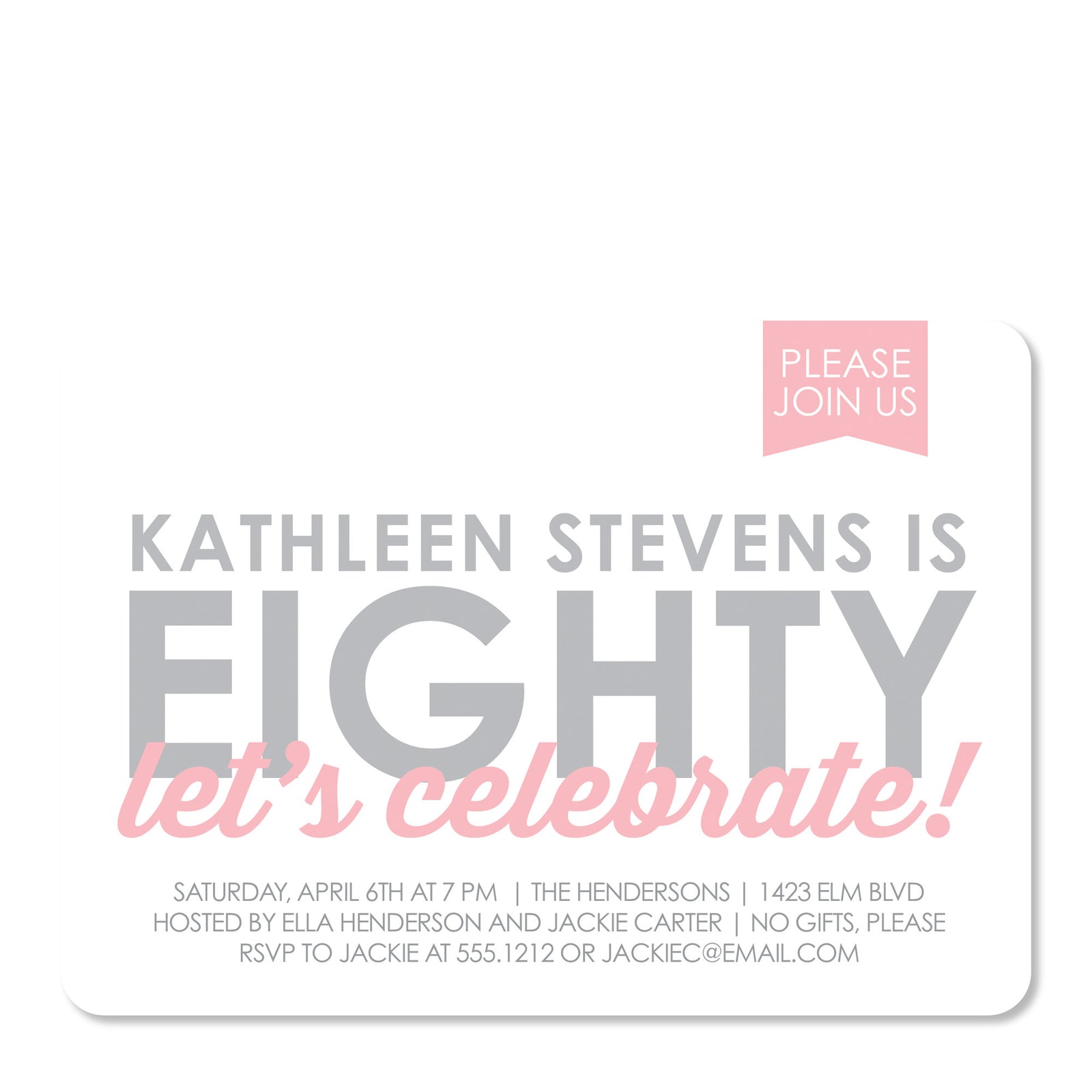 80 Years Celebration Birthday Party Invitation | Pipsy | Pink