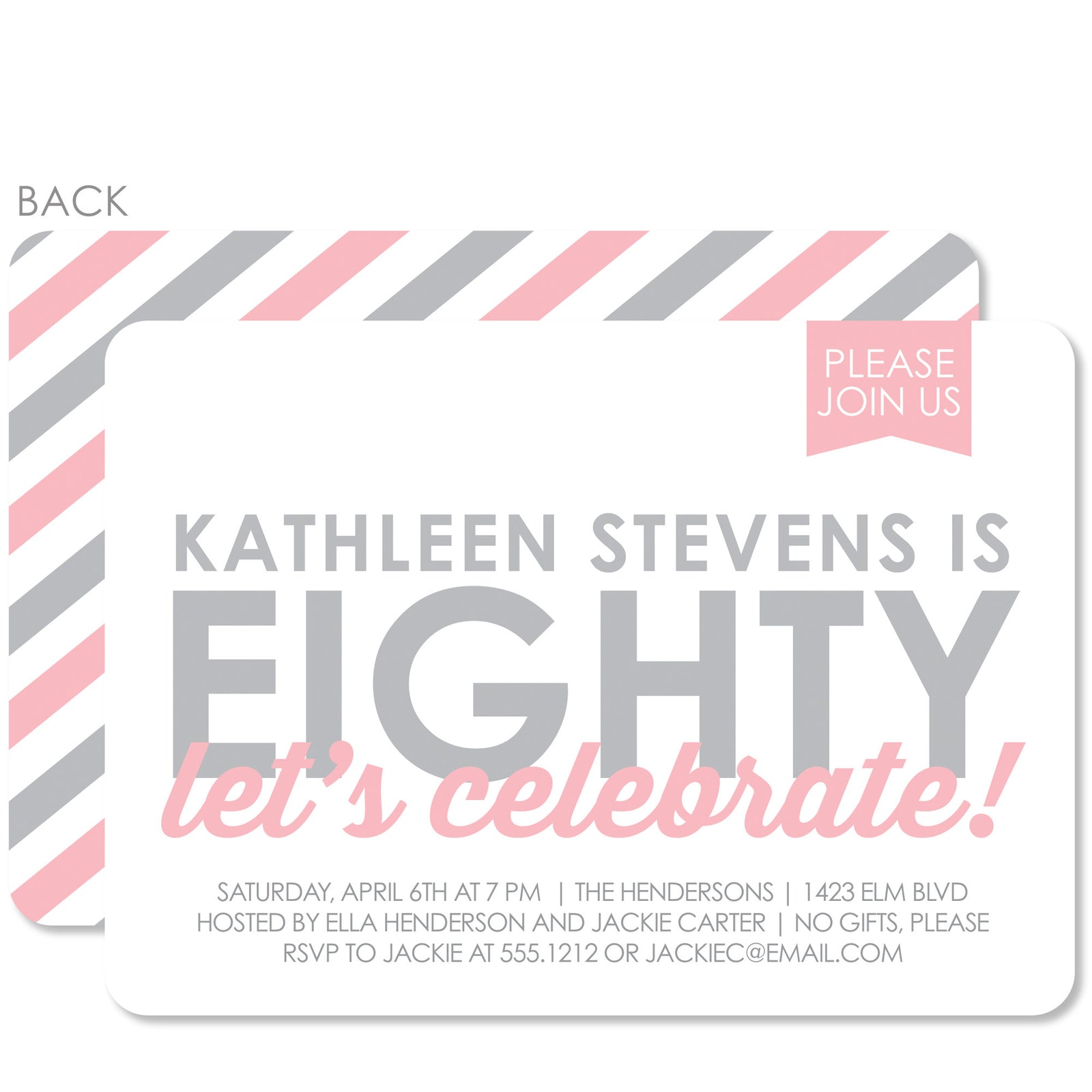 80 Years Celebration Birthday Party Invitation | Pipsy | Pink
