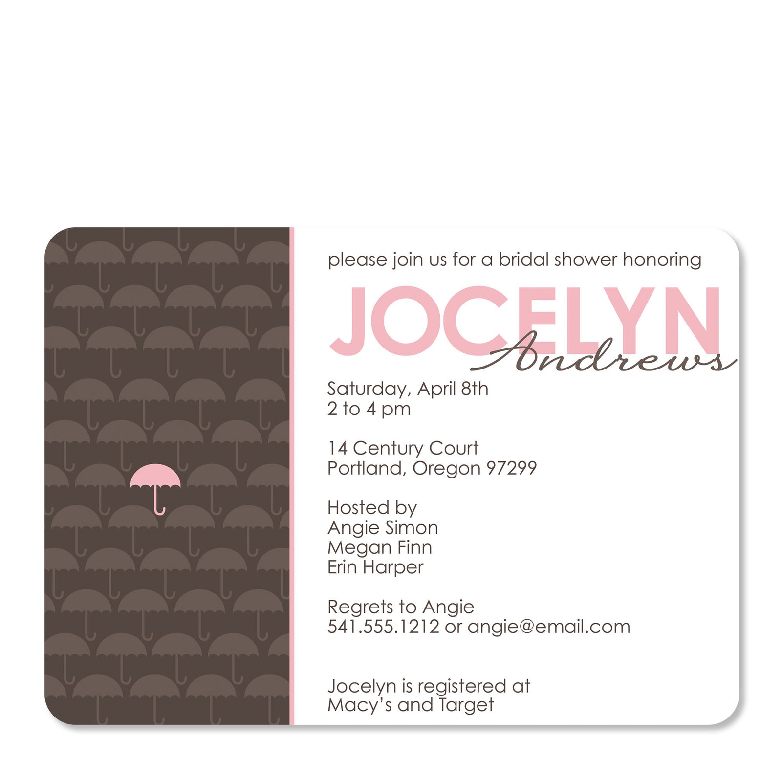 Umbrella Pink Baby Shower Invitation