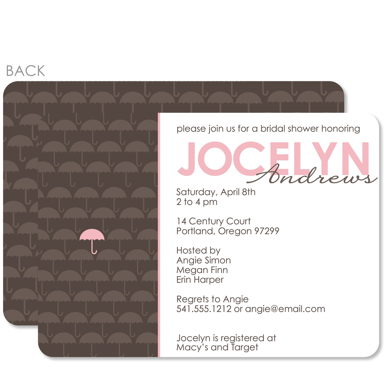 Umbrella Pink Baby Shower Invitation