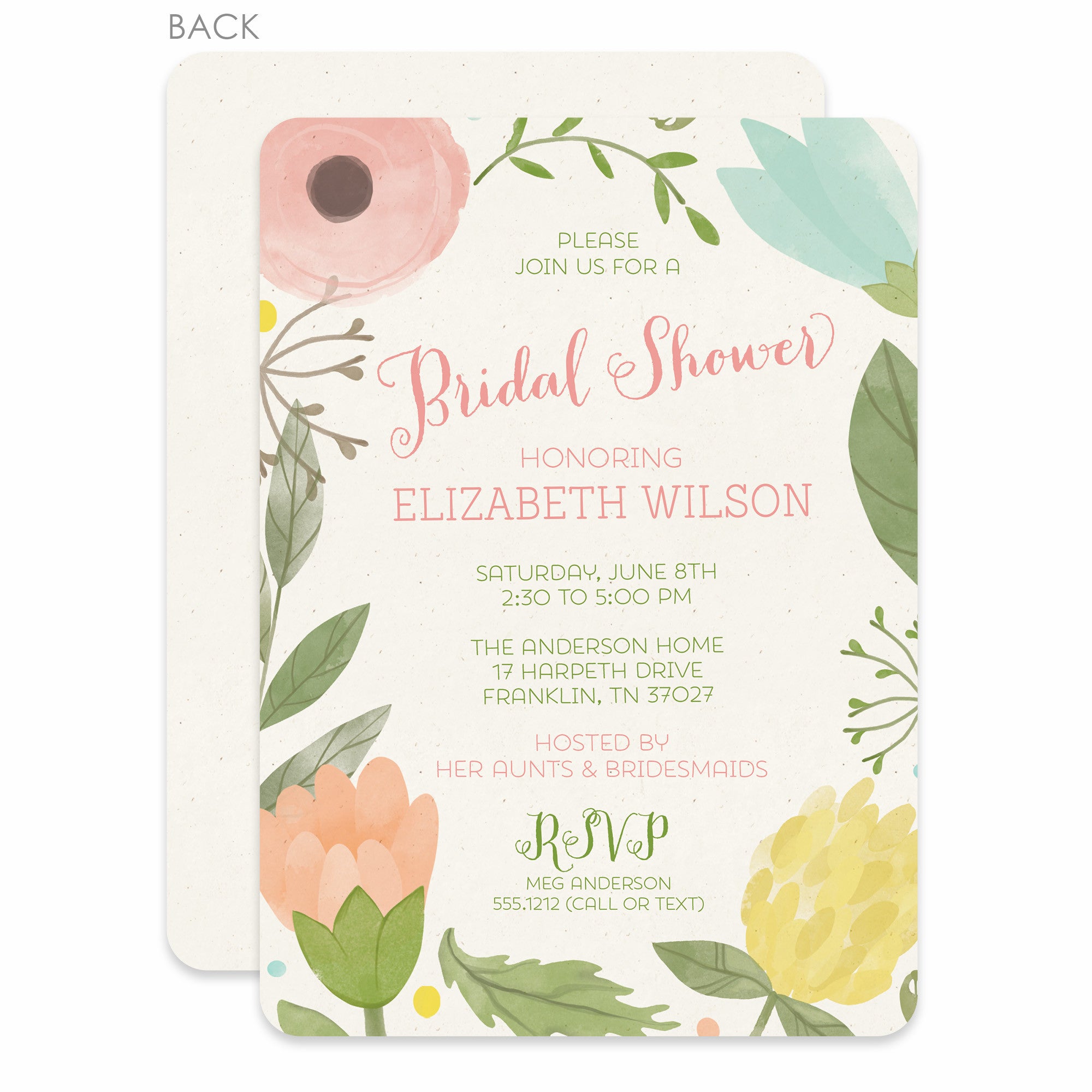 Watercolor Garden Bridal Shower Invitation