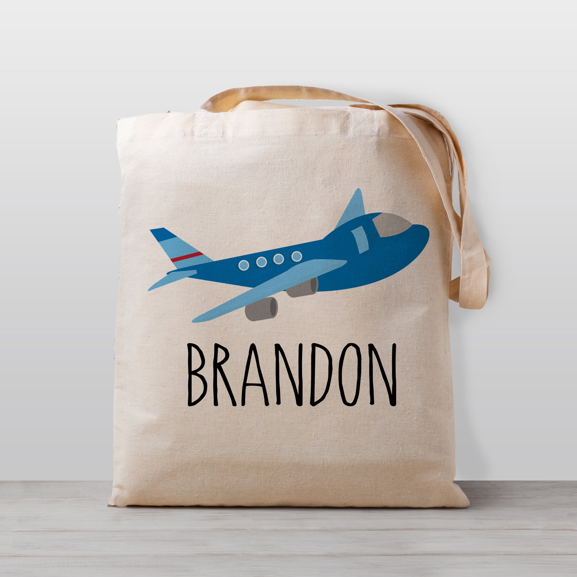 Personalized airplane tote bag, lightweight and easy for kids to carry, 100% natural cotton canvas