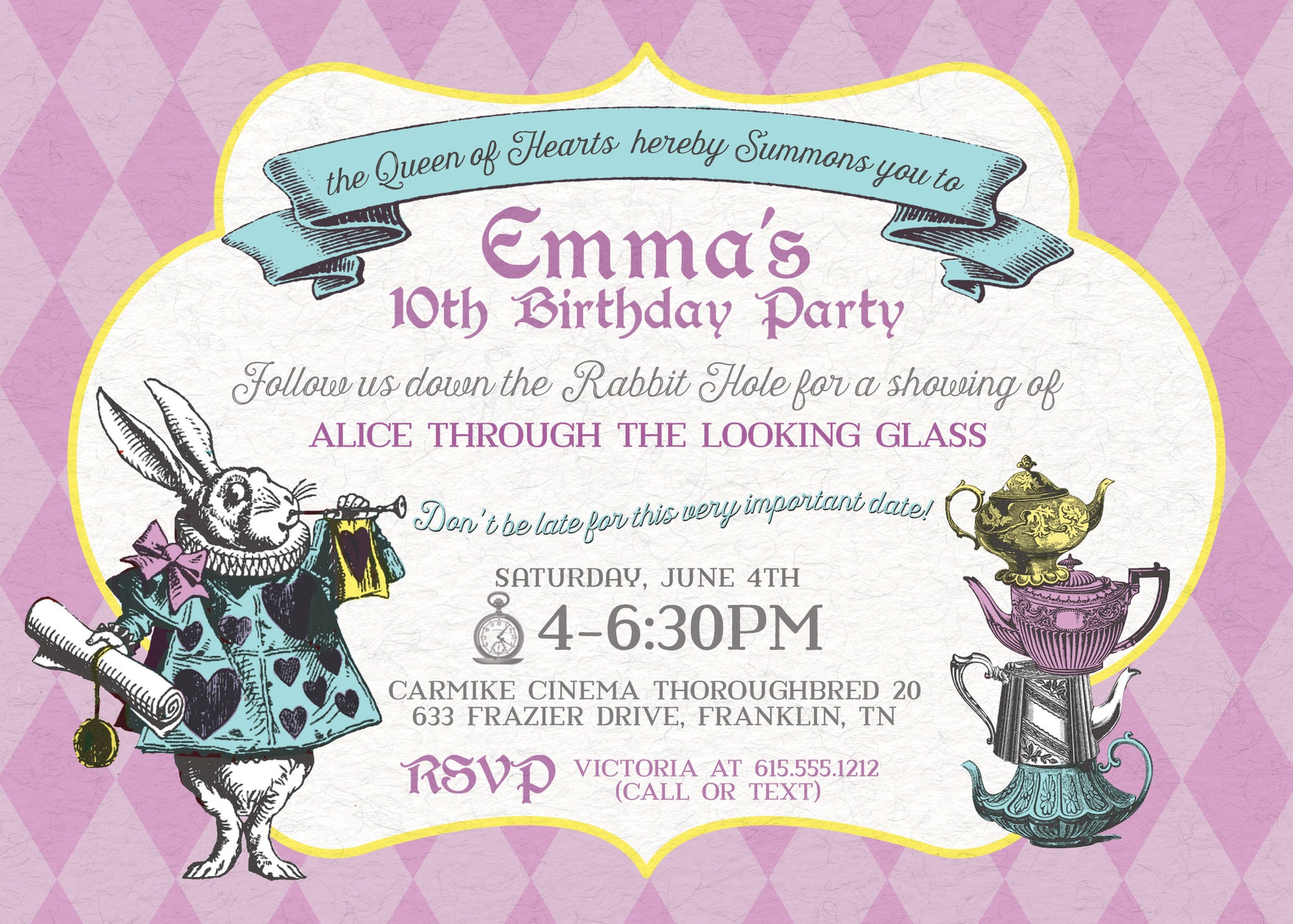 Alice in Wonderland Birthday Invitation, front image | Pipsy.com