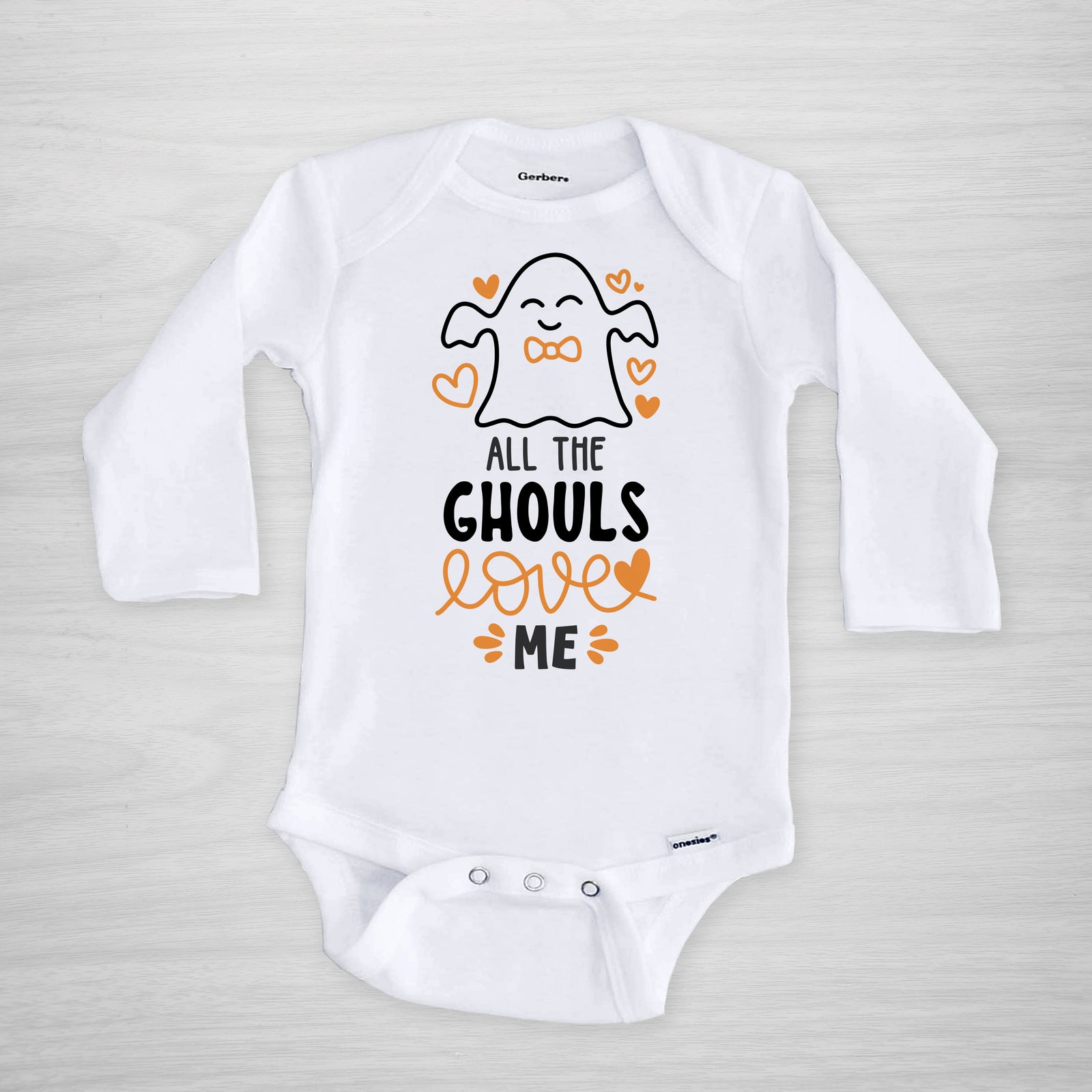 All the Ghouls Love Me Halloween Gerber Onesie, long sleeved