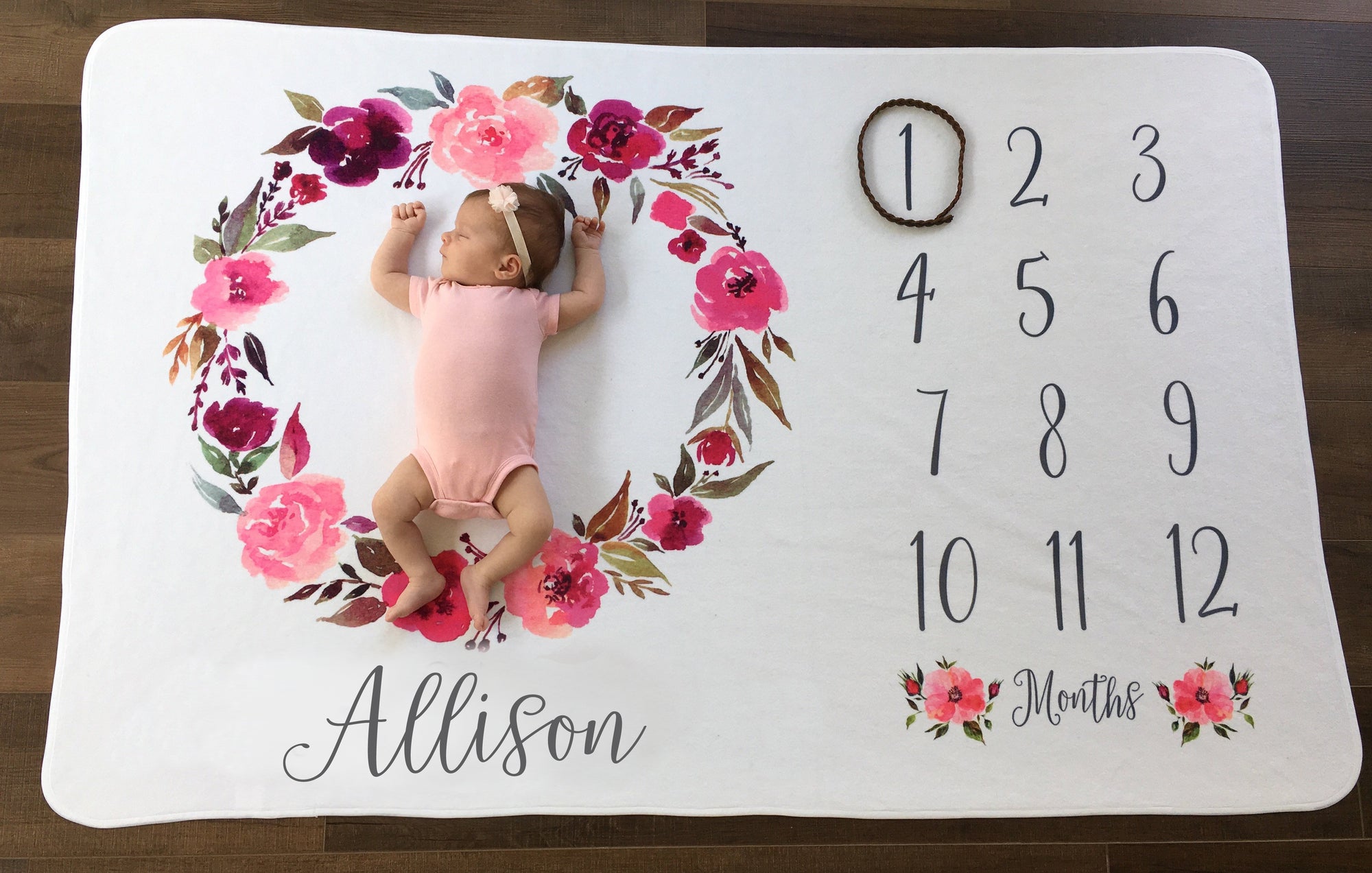 Watercolor Wreath Baby Milestone Blanket | Pink