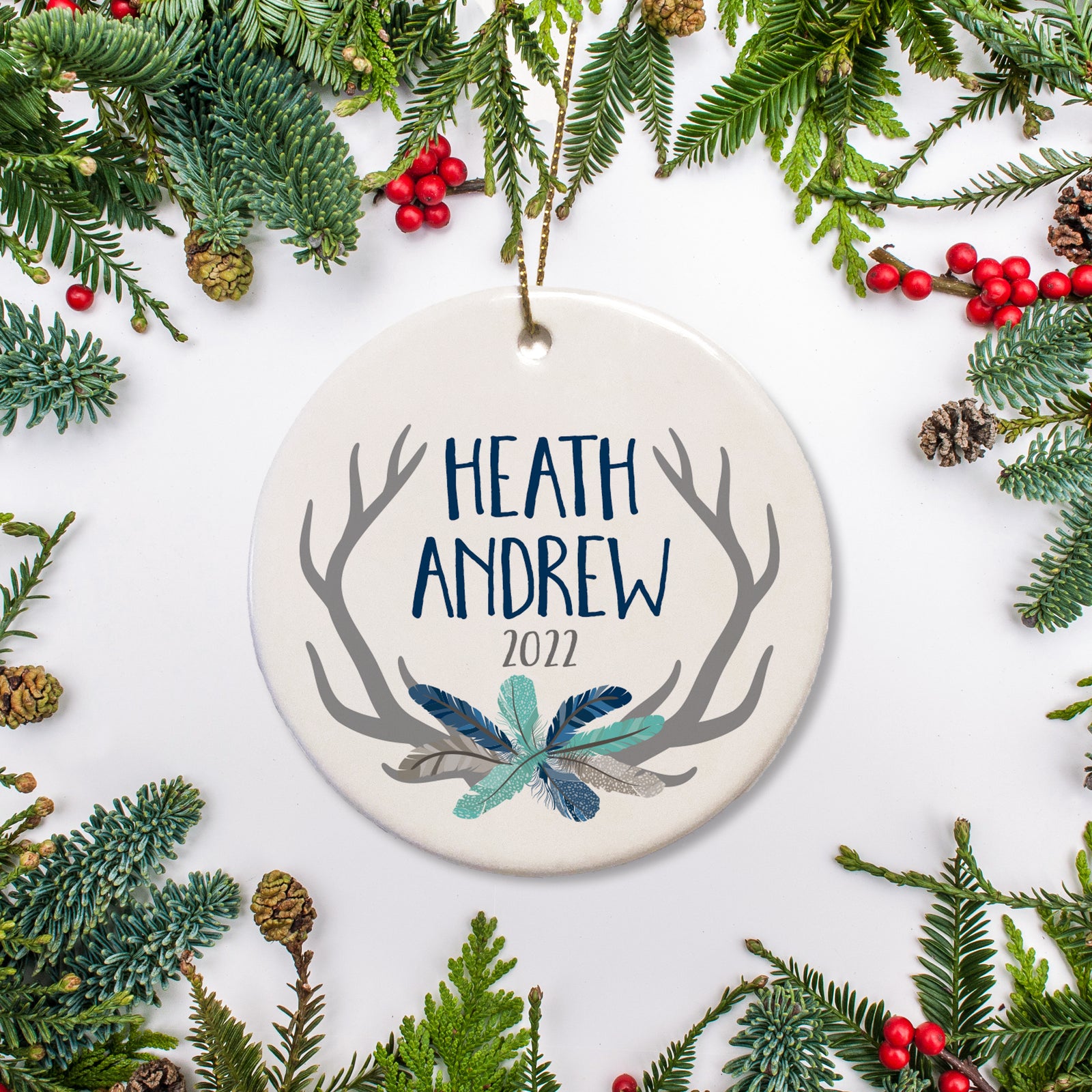 Personalized Christmas ornament with gray deer antlers | Pipsy.com