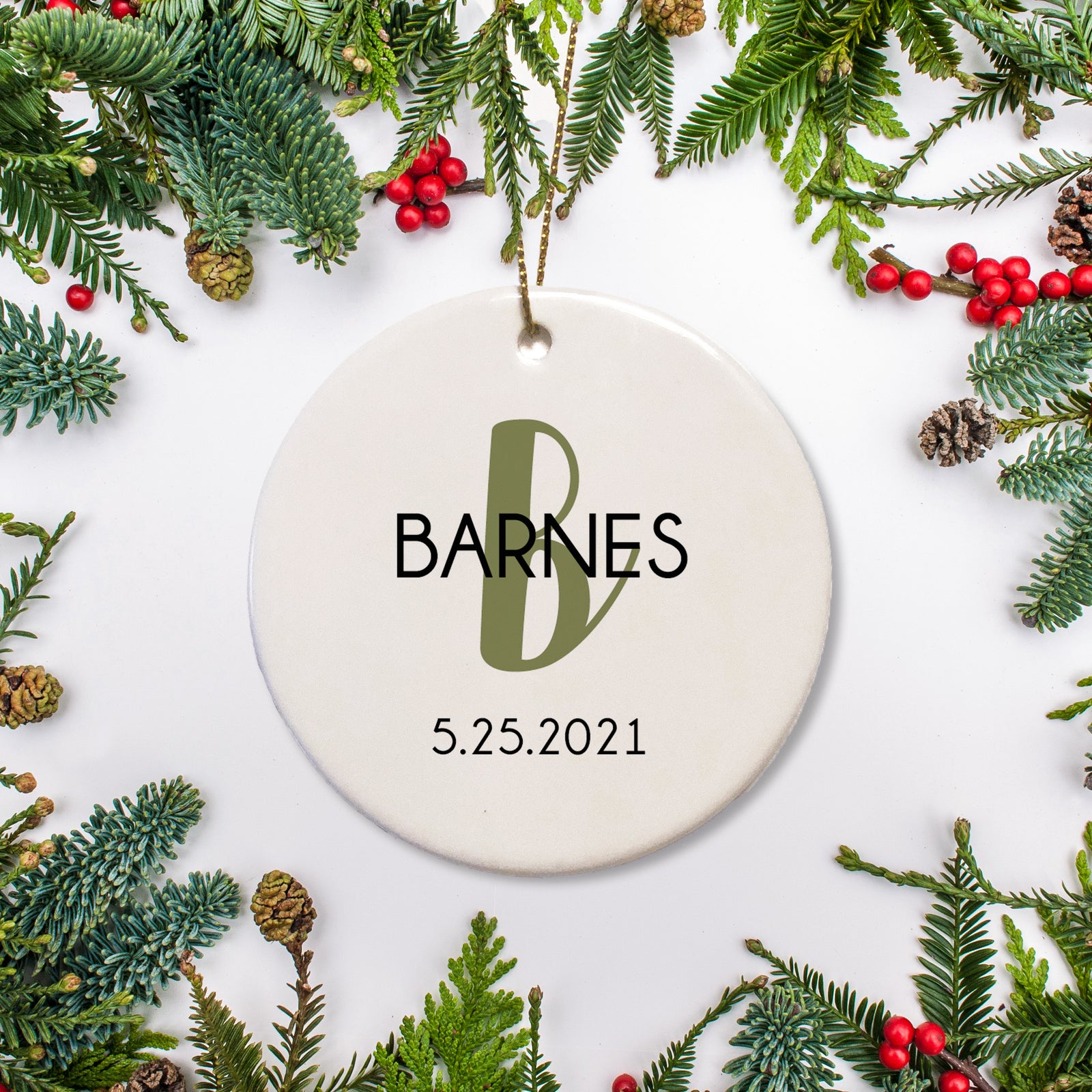 army green jeep personalized christmas ornament | just married | Pipsy.com Edit alt text