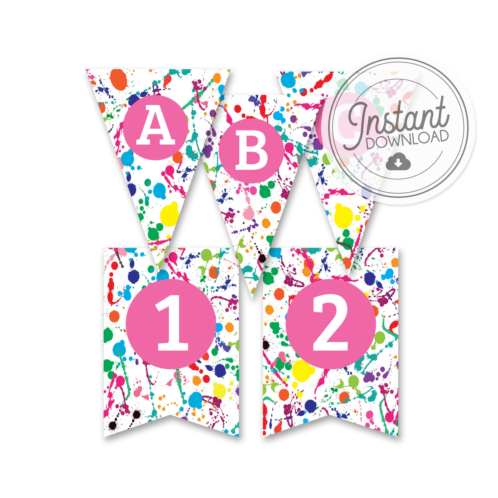 Art Party DIY Banner, Instant Download, Paint Splatters, Edit on Templett | PIPSY.COM