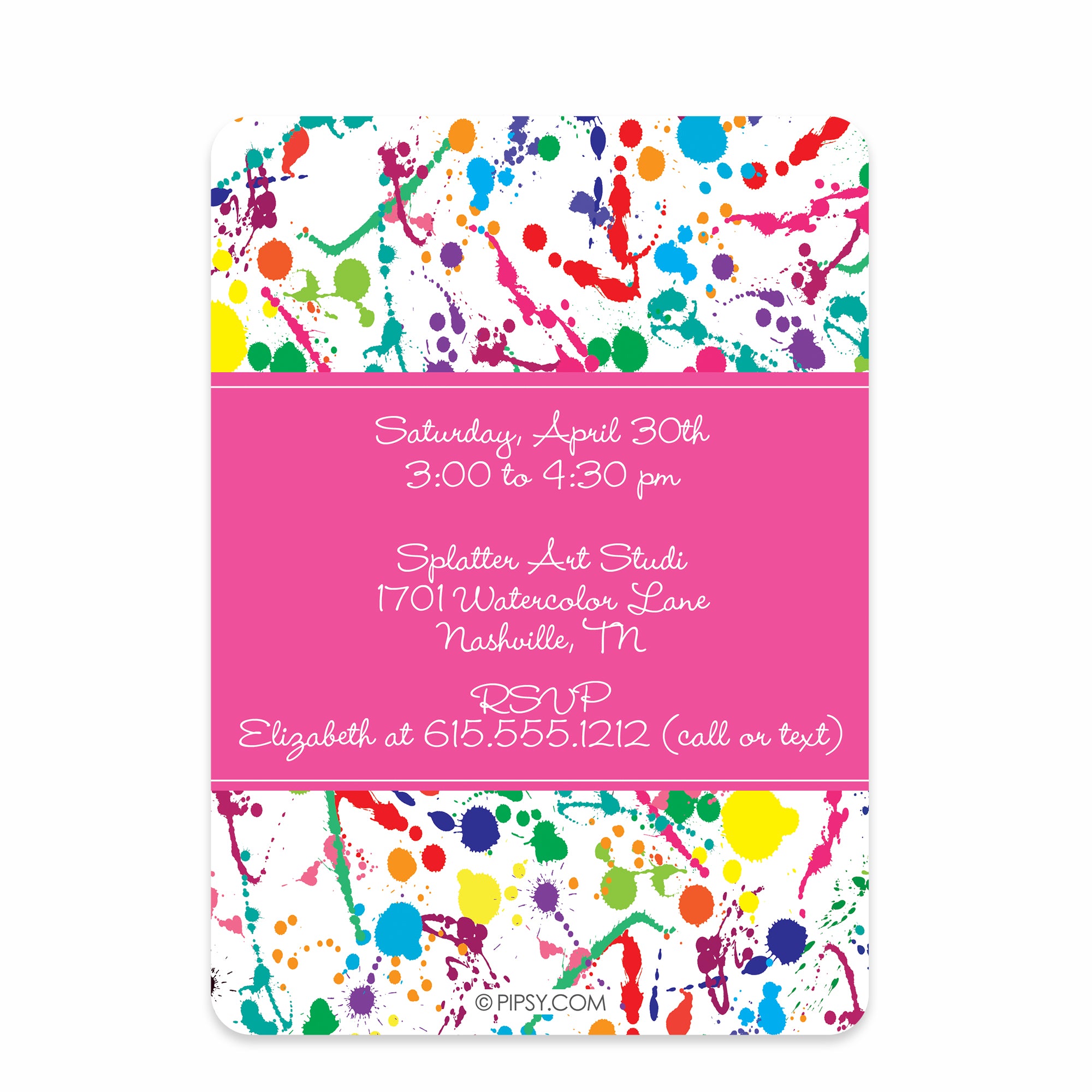 Art Paint Splatter Birthday Invitation, Pink (Printed) - Pipsy art-paint-splatter-birthday-invitation-pink-printed-pipsy
