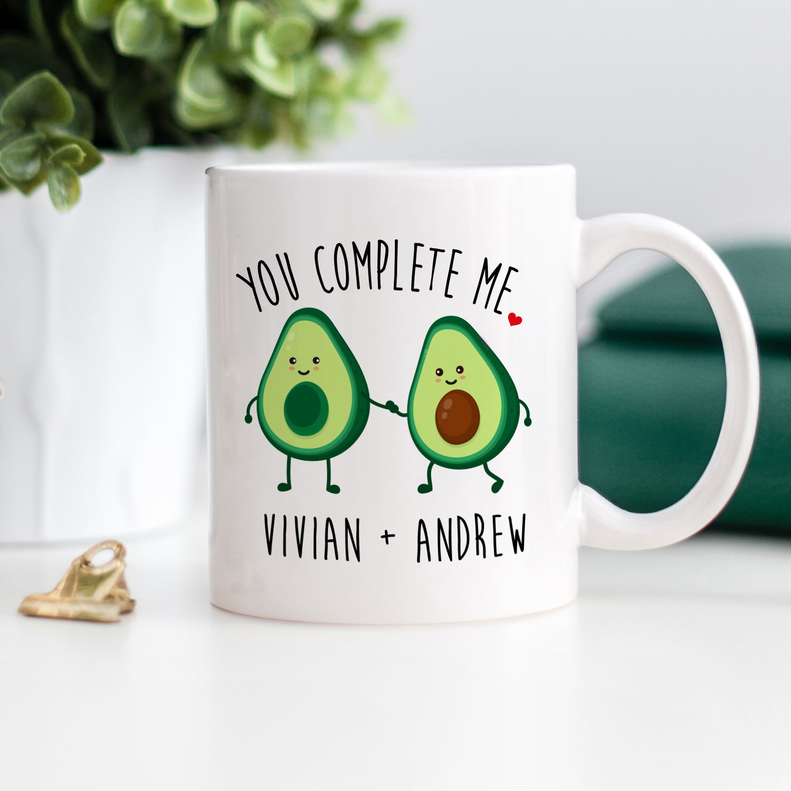 Avocado Mug, You Complete Me, Personalized with Couple's Names, Perfect for Valentines Day, Engagement gift, or anniversary, PIPSY.COM