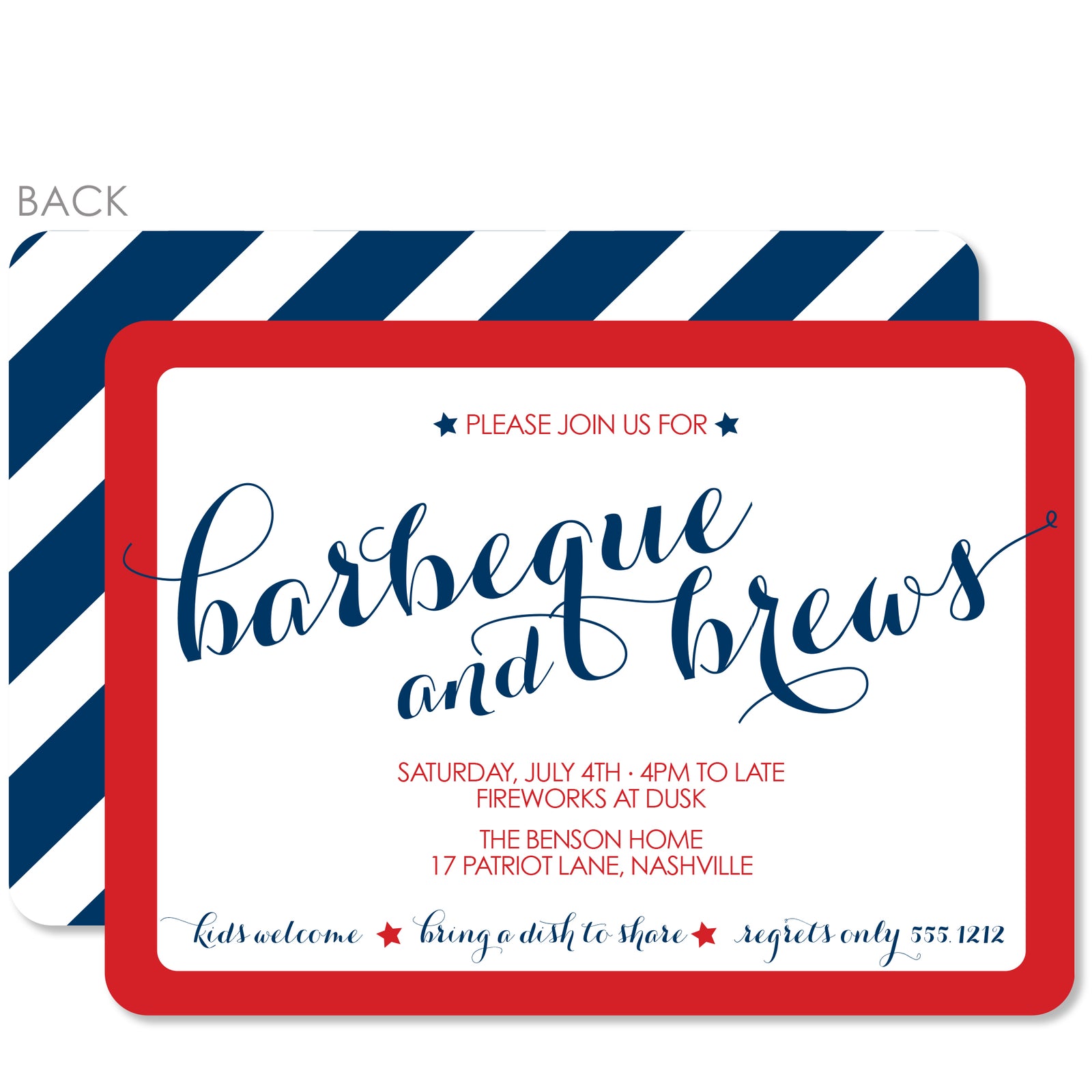 4TH OF JULY INVITATION, BARBECUE AND BREWS, RED WHITE AND BLUE, PIPSY.COM