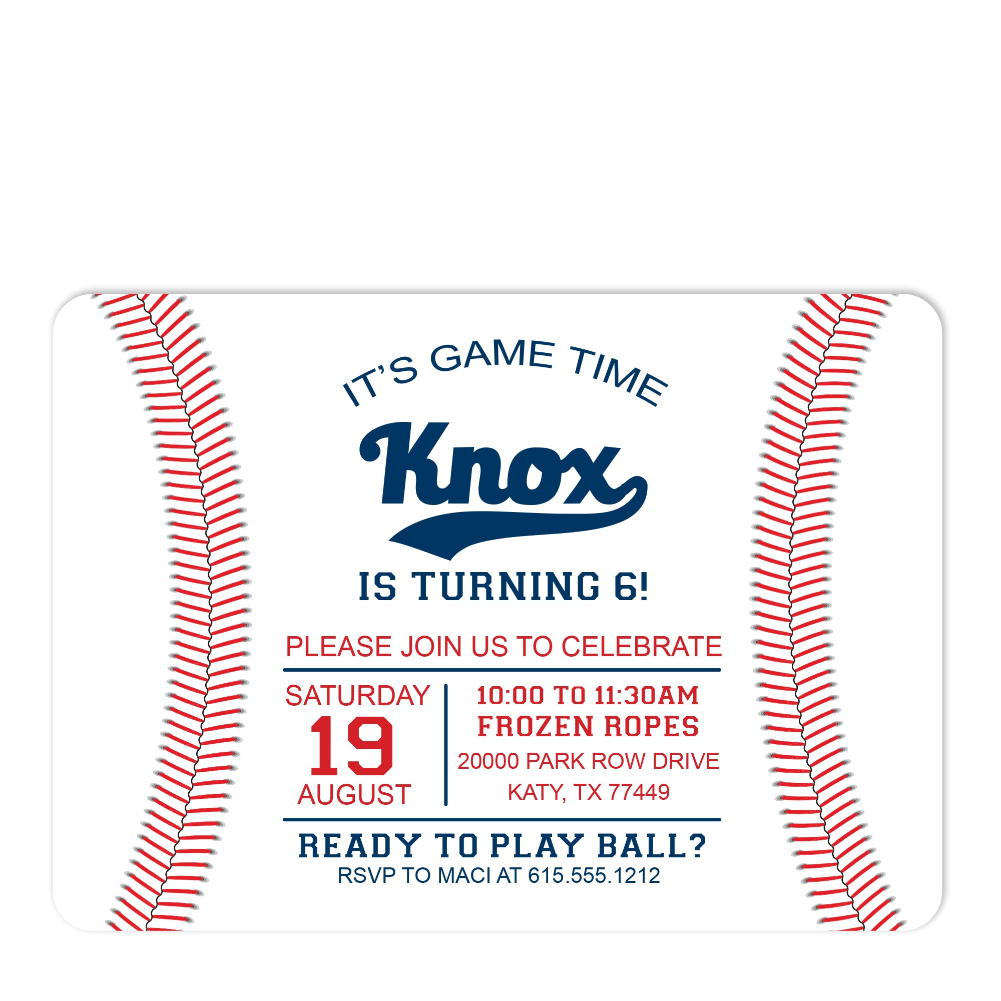 Baseball Birthday Invitation, Premium Printed Cardstock, Pipsy.com, front