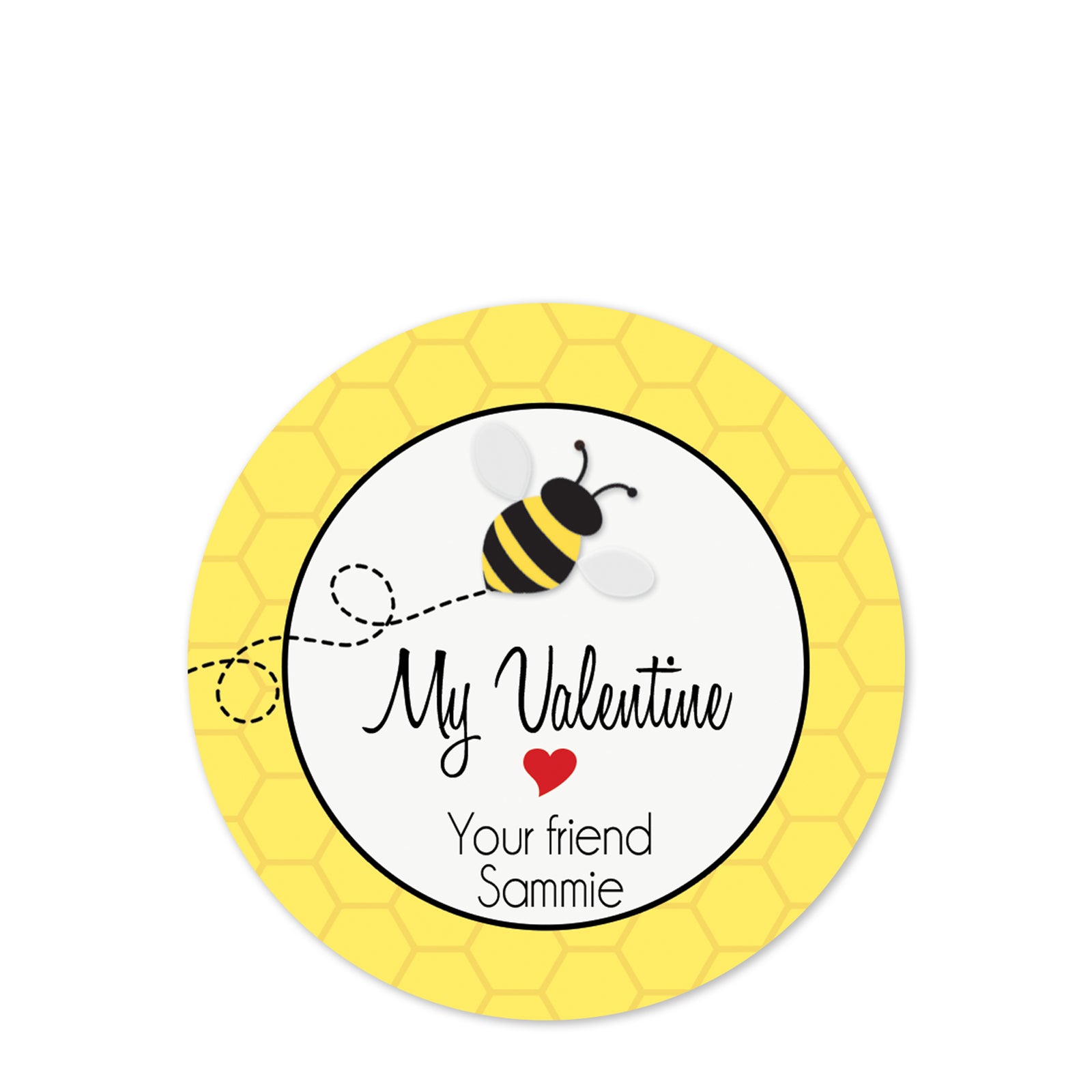 BEE my Valentine - Valentine's Day Class Sticker | 2.5" round sticker with yellow honeycomb border | for candy bags |PIPSY.COM