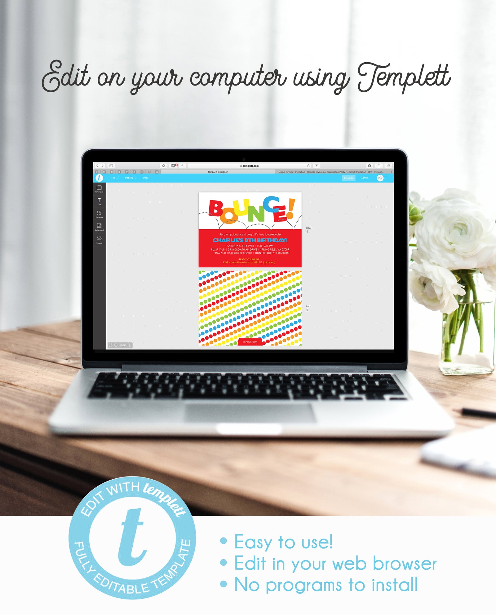 Bounce Templett Invitation | DIY Instant Download | Pipsy.com