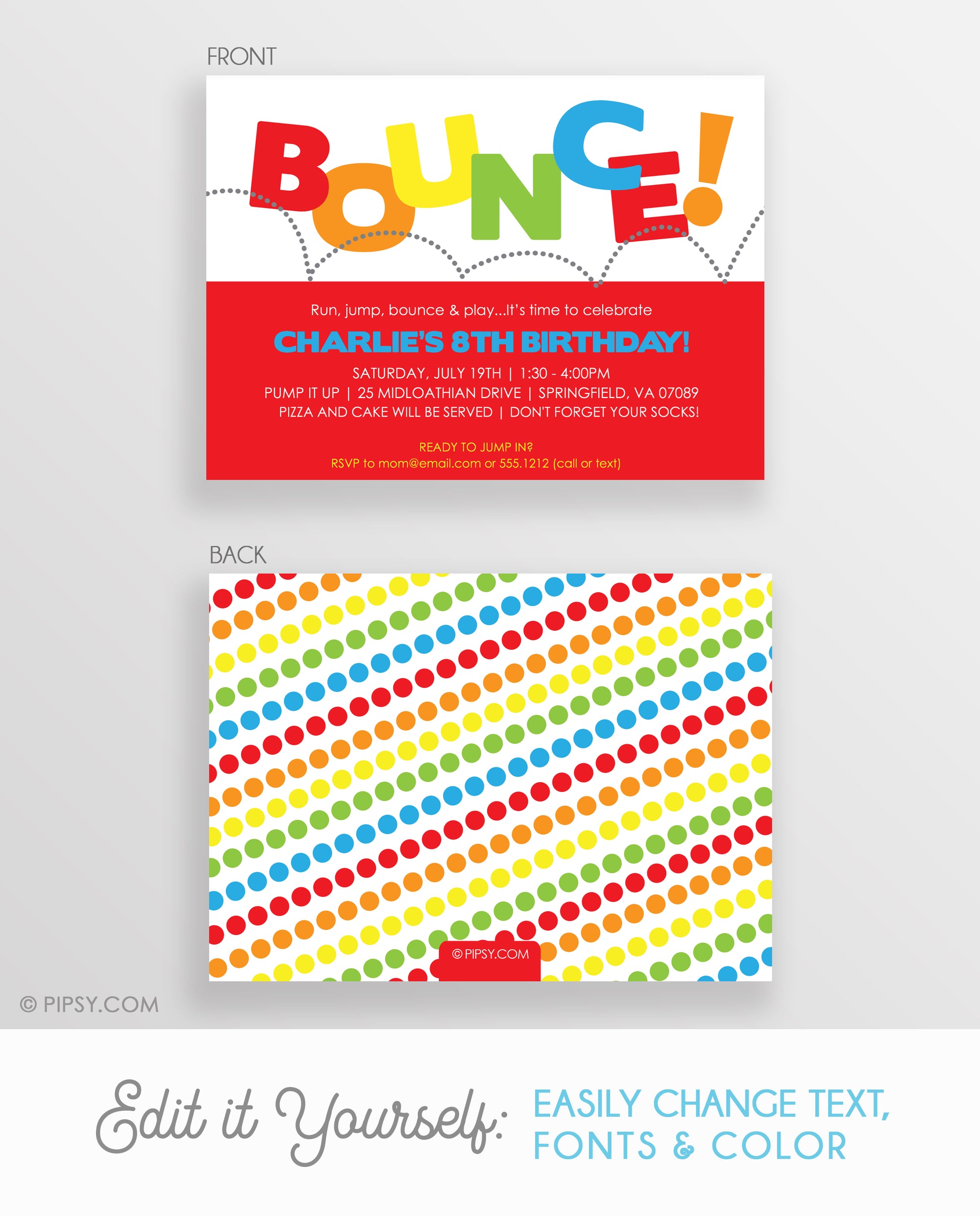 Bounce Birthday Invitations, Red (DIY Printable)