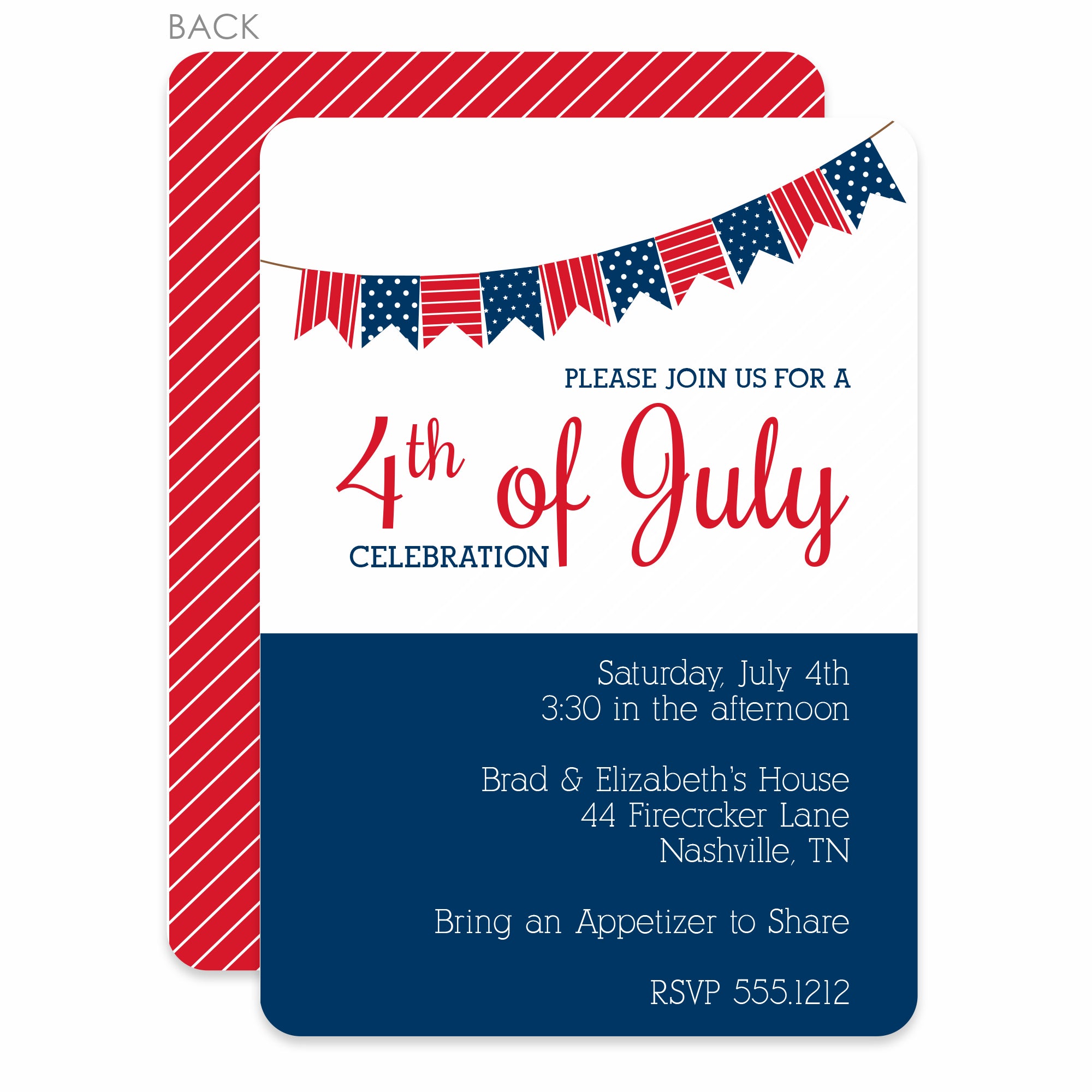 4TH of July Party Invitation, Pennant Bunting Design, PIPSY.COM