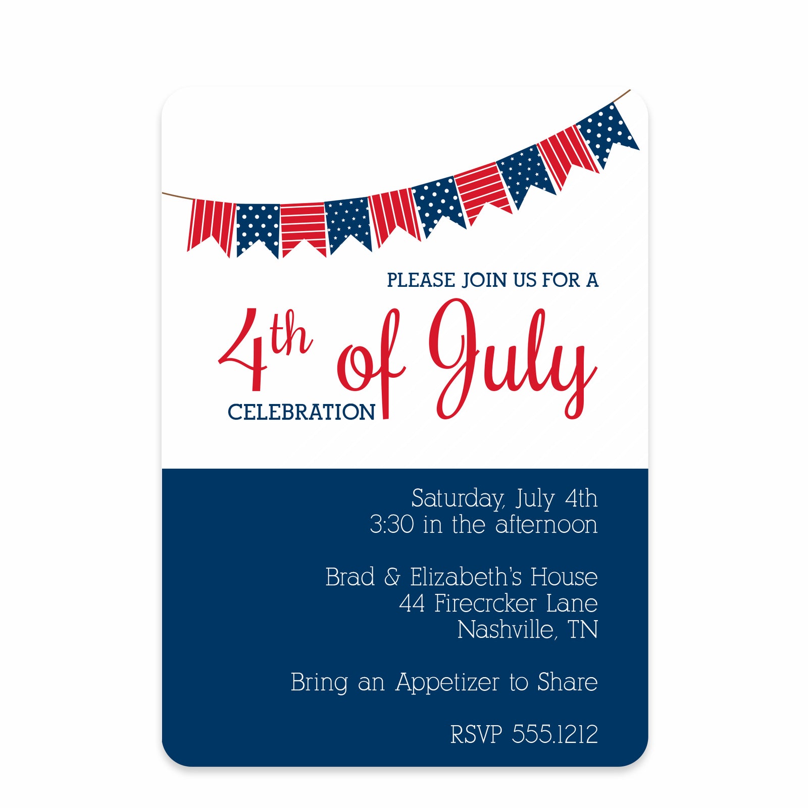 4TH of July Party Invitation, Pennant Bunting Design, PIPSY.COM