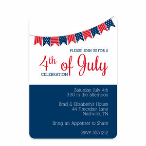 4TH of July Party Invitation, Pennant Bunting Design, PIPSY.COM, front