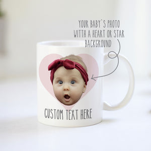 baby face custom photo mug from Pipsy.com (girl with pink heart)