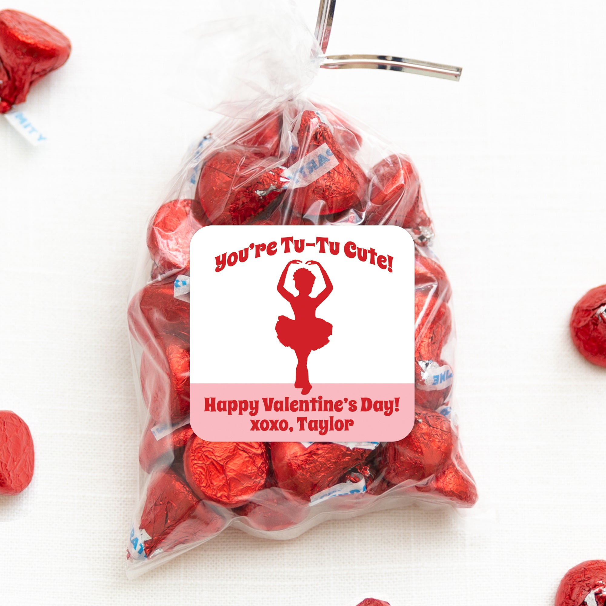 Ballet | tutu | Square sticker Valentine's day | Red and White 2.5" square sticker for favor bag |PIPSY.COM
