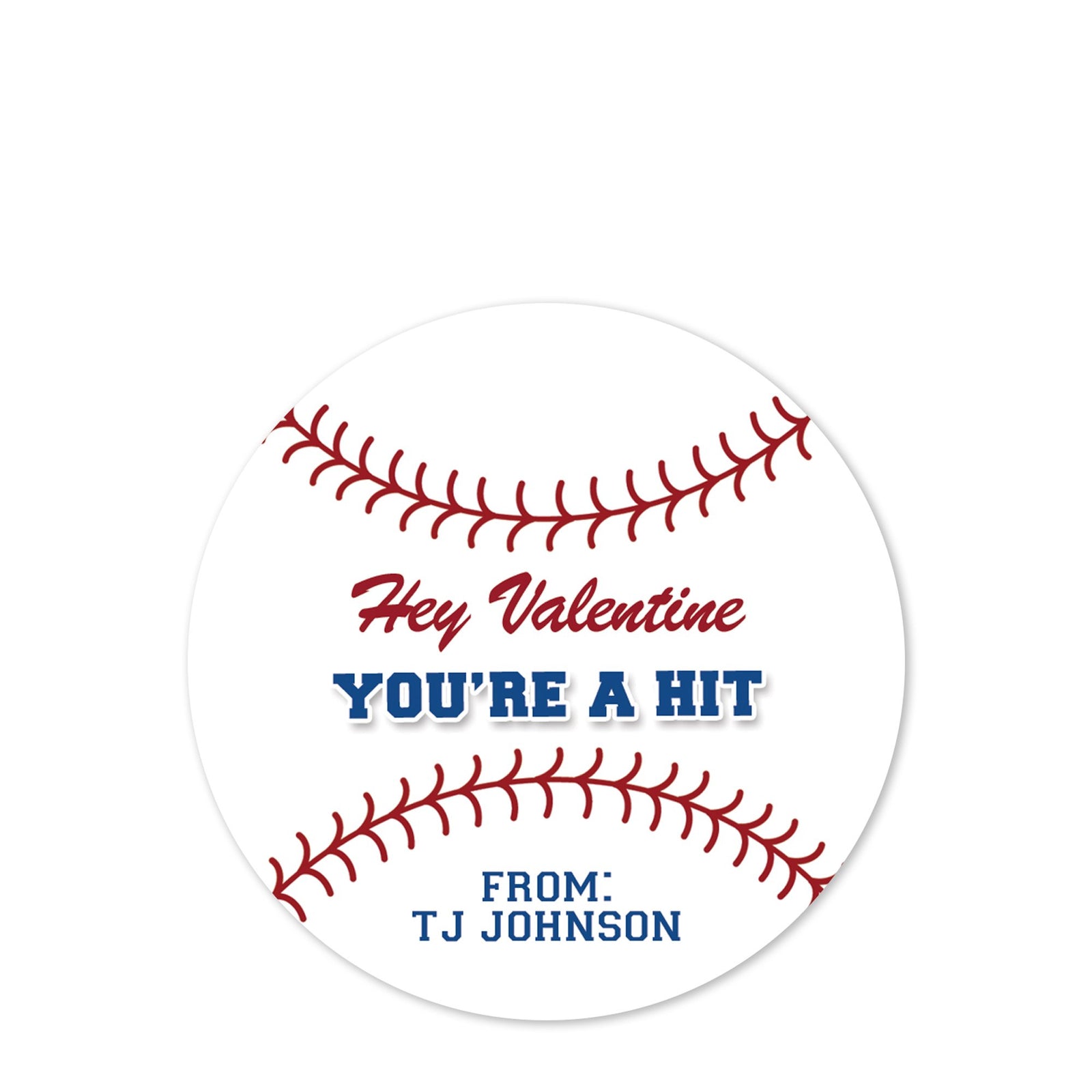 Baseball - You're a hit matte round stickers | |Valentine's Day Stickers | 2.5" round for favor bags | Classroom Party |PIPSY.COM