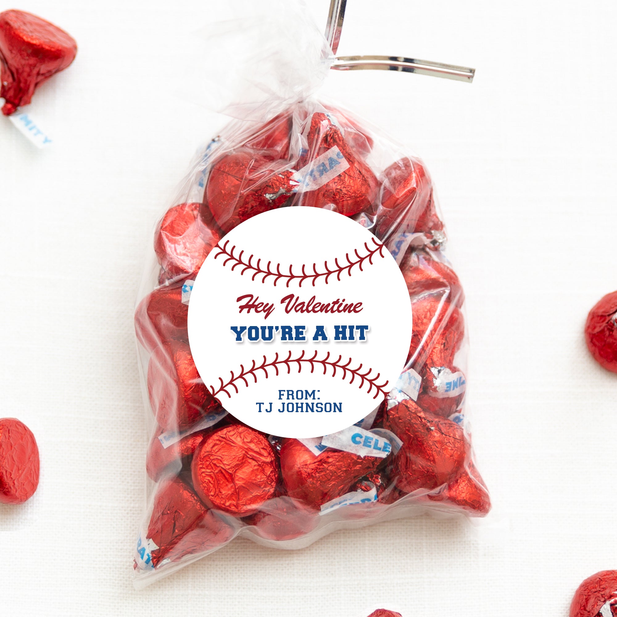 Baseball - You're a hit matte round stickers | |Valentine's Day Stickers | 2.5" round for favor bags | Classroom Party |PIPSY.COM