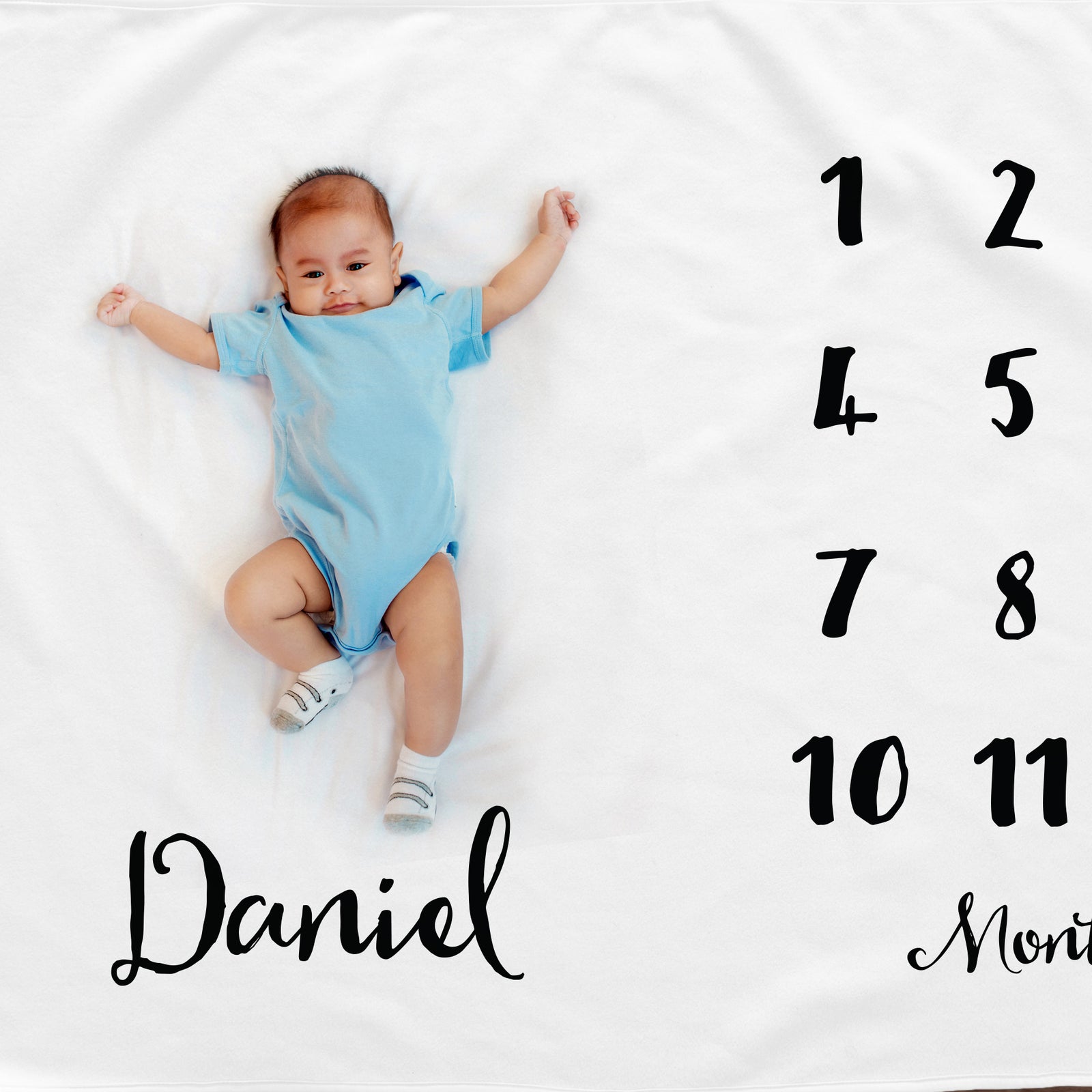 Classic Personalized Baby Milestone Blanket, Gender Neutral perfect for a boy or girl. Choose any color for the text