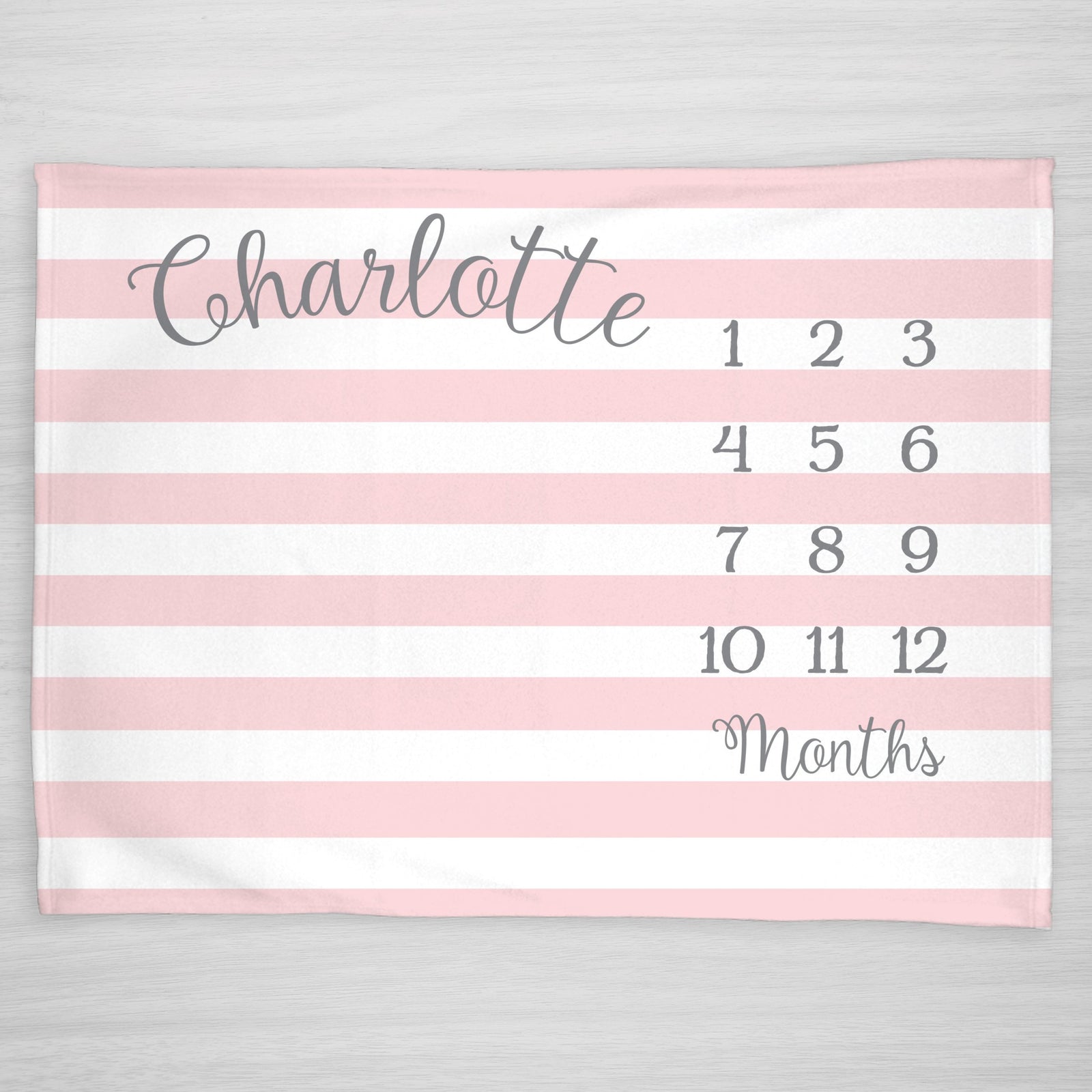 Classic Pink Striped Baby Milestone Month Blanket, Personalized, Color can be customized