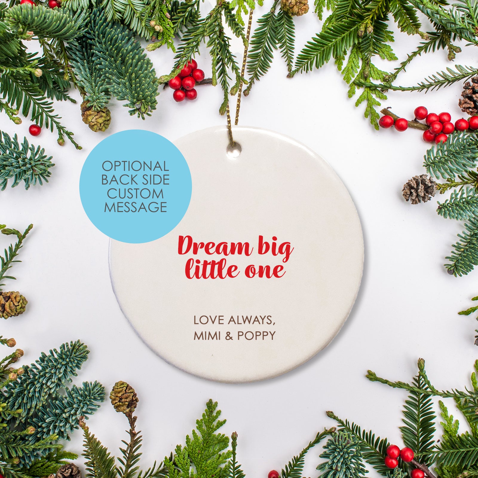 Bear silhouette with Wood background | Personalized Ornament with name in red | 1st Christmas and year in brown block text | Baby's First Christmas | Pipsy.com