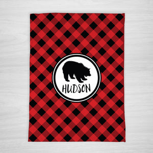 Bear Buffalo Plaid Personalized Baby Name Blanket