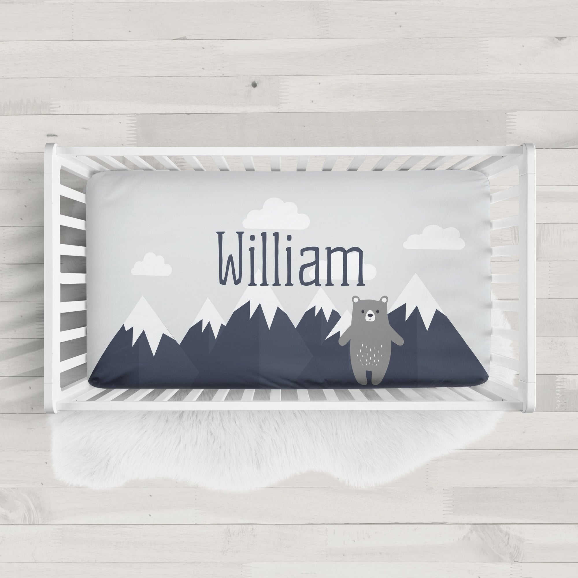Mountain with Bear fitted crib sheet | Pipsy.com