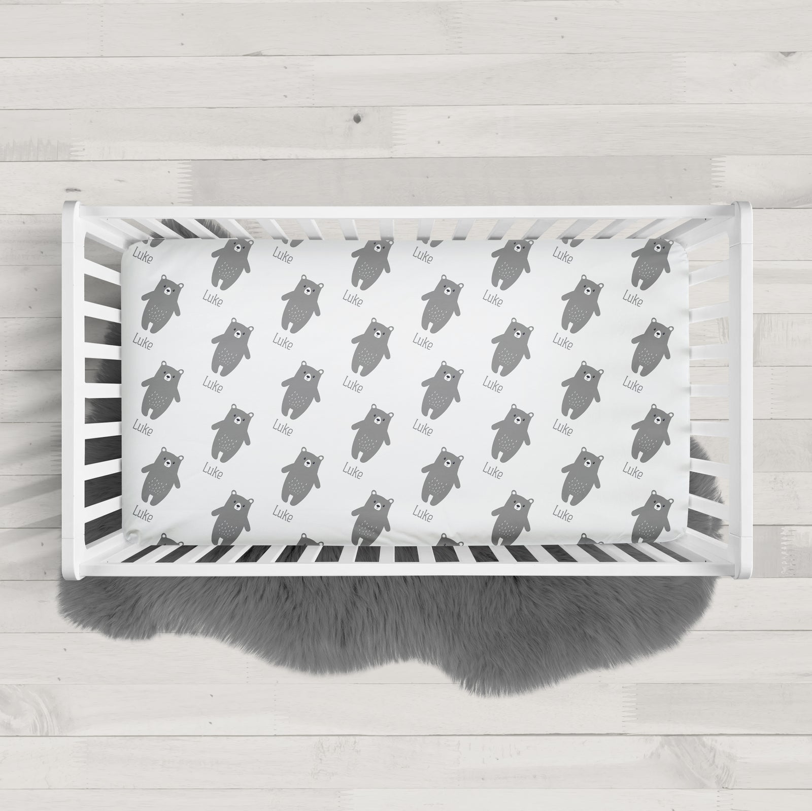 Bear name repeat fitted crib sheet | Pipsy.com