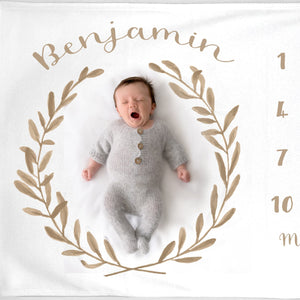 Beige Neutral Milestone Baby Blanket - good for boys or girls