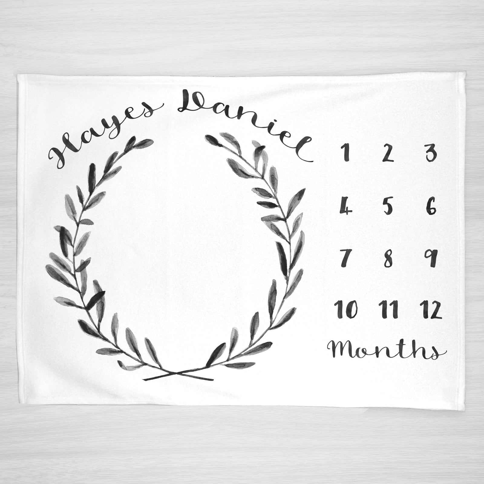 Black Eucalyptus Wreath Milestone Baby Blanket, Gender Neutral, Personalized
