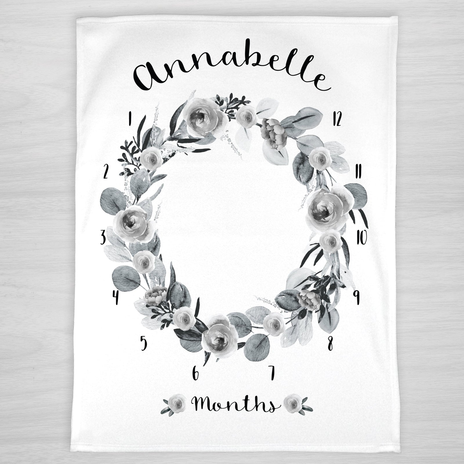 Black and Gray Floral Milestone Blanket, Personalized