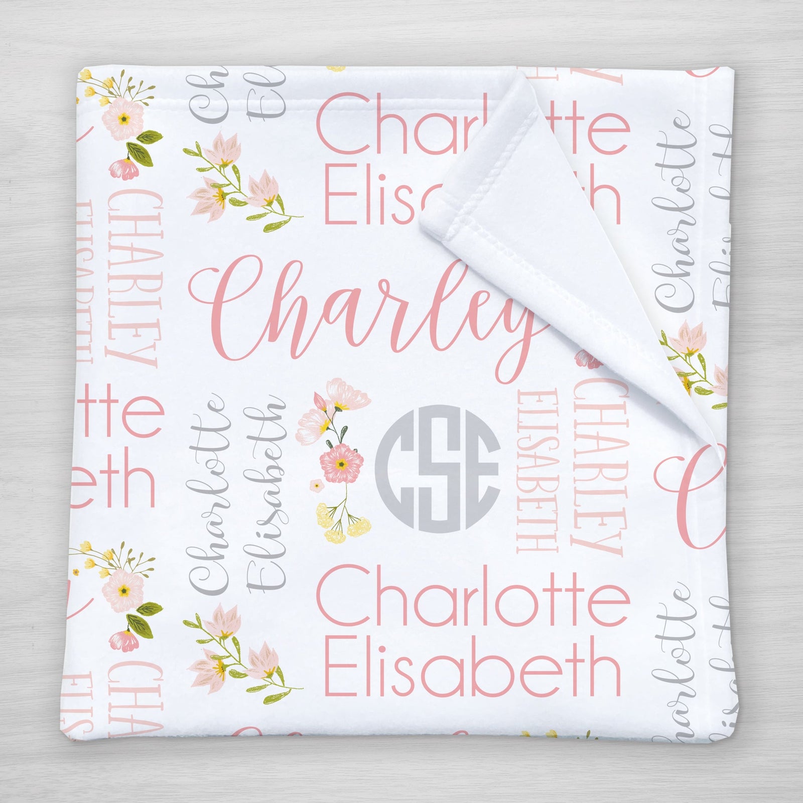 Baby name blanket with script and block font | Choose your colors | Printed on one side | Pipsy.com