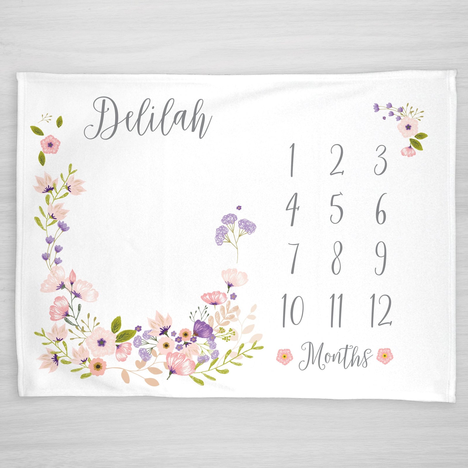 Blossom Floral Girl Milestone Blanket with pink and purple flowers, Best Seller, Pipsy.com